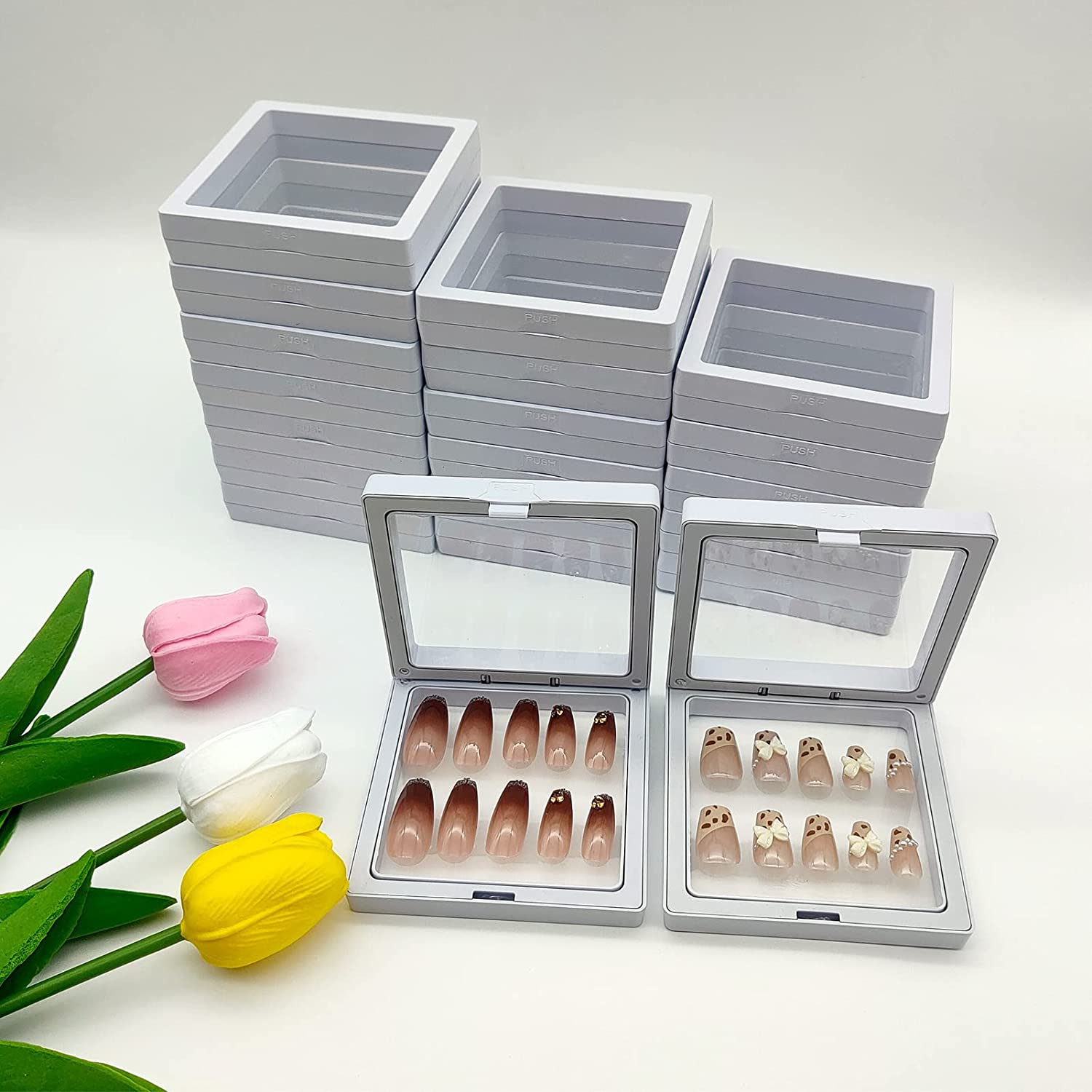 15 Pcs Press on Nail Storage Box with 30 Pcs Adhesive Double Sided