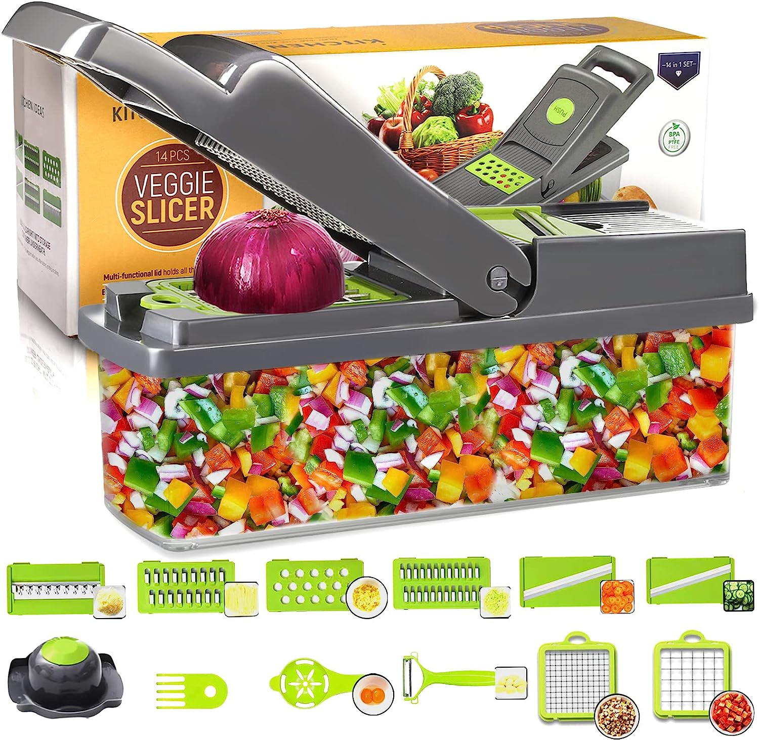 16/22pcs Vegetable Chopper Kit, Multi-functional Fruit Slicer, Manual Food  Chopper, Vegetables Slicer, Slicer With Container And Hand Guard, Onion  Chopper, Potato Slicer,peeler, Kitchen Gadget