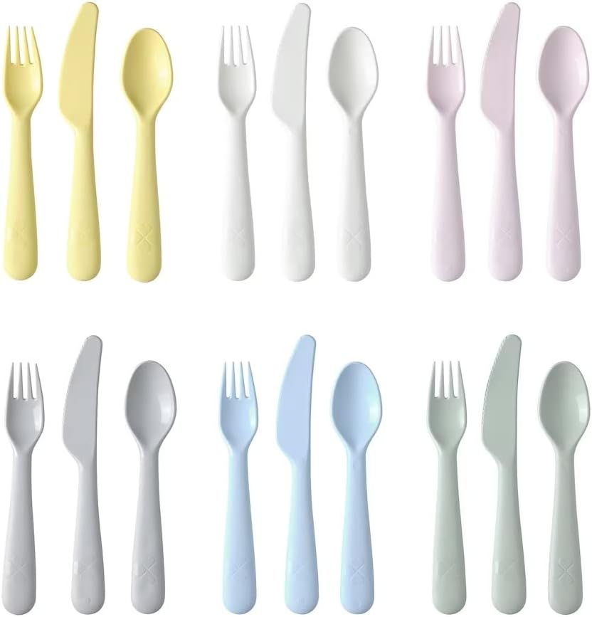 Youngever 36 Pcs Plastic Toddler Utensils, Set of 18 in 9 Assorted Colors,  Plastic Kids Forks Kids Spoons, Dishwasher Safe, Toddler Silverware, Kids