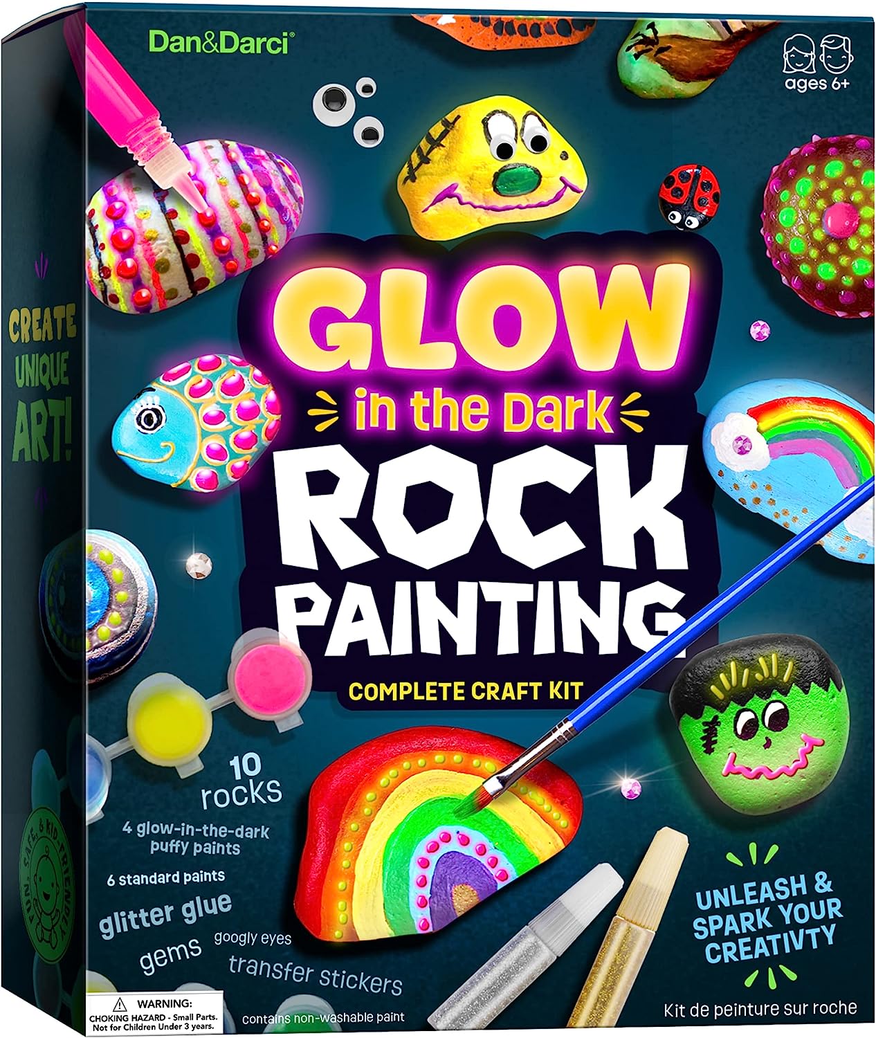 Kipipol Rock Painting Kit for Kids - DIY Arts and Crafts Set for Girls, Boys Ages 3, 4, 5 and Up - Fun Outdoor Activities w/10 Stones, 12 Acrylic