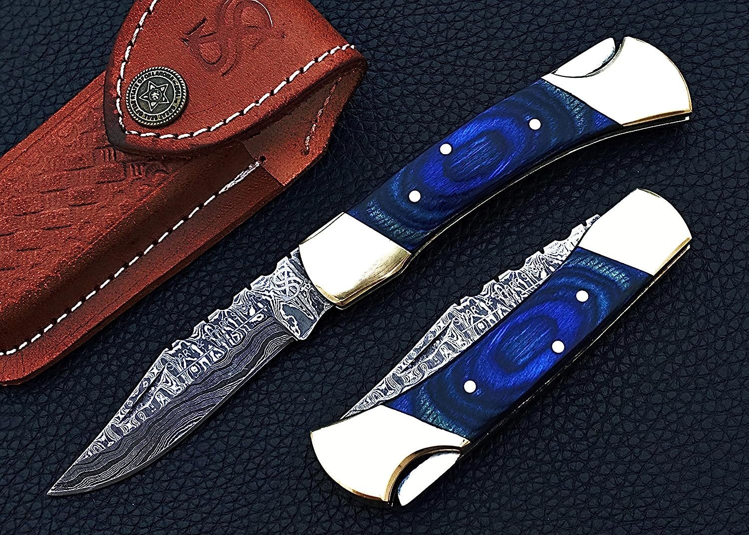 Bmk-1019 Heracles Damascus Pocket Knives Blue Ruby Gem diamond