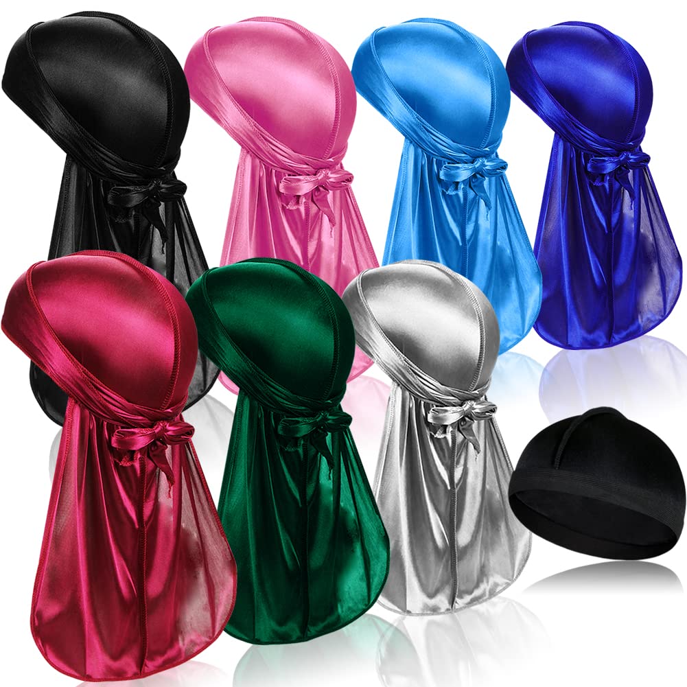 Molain 6Pcs Wave Cap for Men Silky Durags Elastic Band Wave Caps