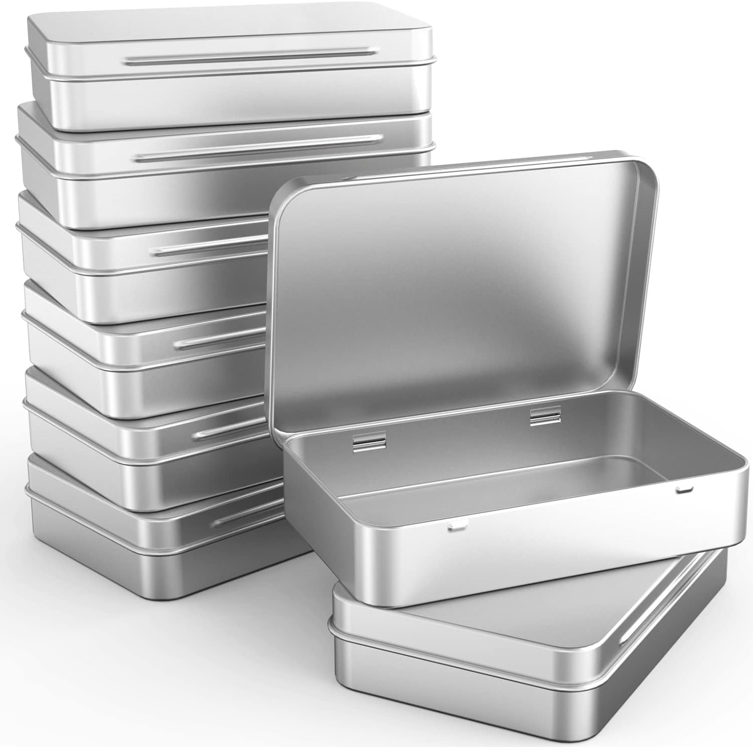Hotop 8.5 by 5.3 by 1.9 Inch Silver Rectangular Empty Tin Box Containers,  Gift, Jewelery and Storage Tin Kit, Home Organizer