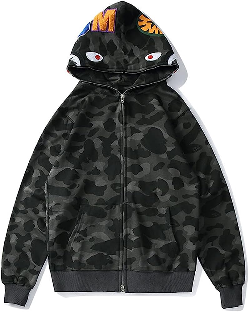 EXXE&OYYO Men's Shark Hoodie,Cotton Material Shark Jaw Jacket  Ape Camo ​Full Zip Jacket Up : Clothing, Shoes & Jewelry