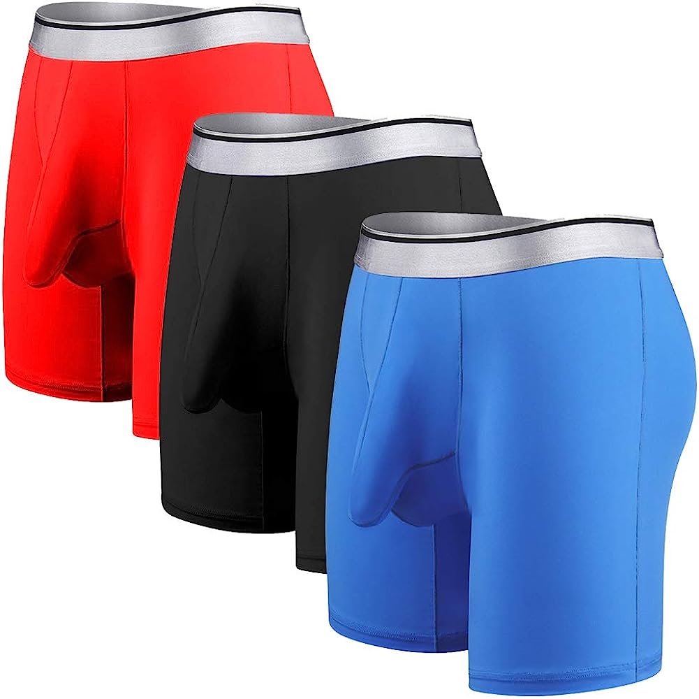 Bulge Enhancing Pouch Underwear for Men – 4 Ice Silk Mens Boxer Briefs with  Size