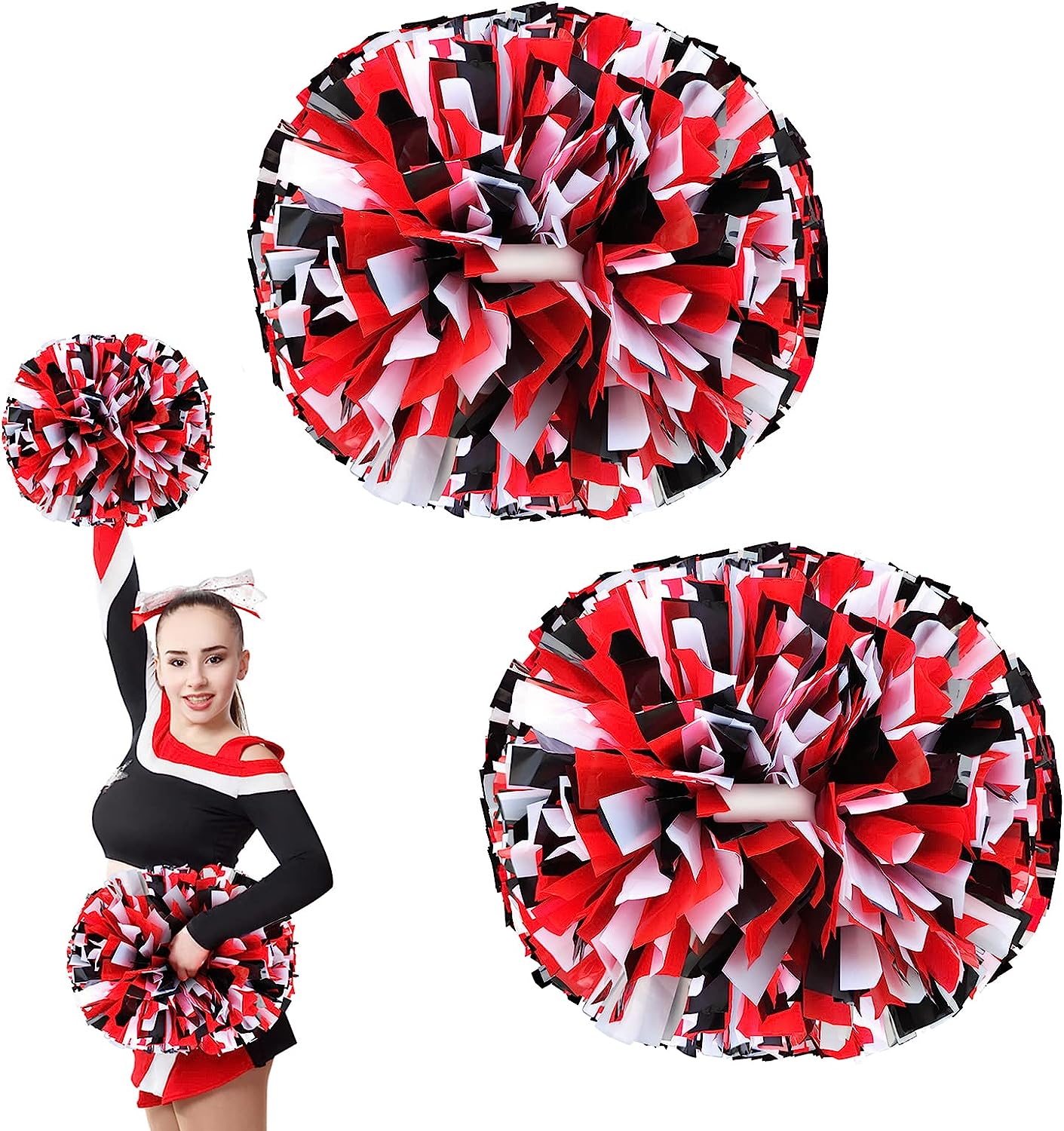 : 160 Pieces Cheerleading Pom Poms Bulk 9.5 Inch Plastic  Cheerleader Pompoms Metallic Foil Cheering Hand Flowers with Baton Handle  for Sports Game Dance Fancy Dress Night Party Blue and Silver :