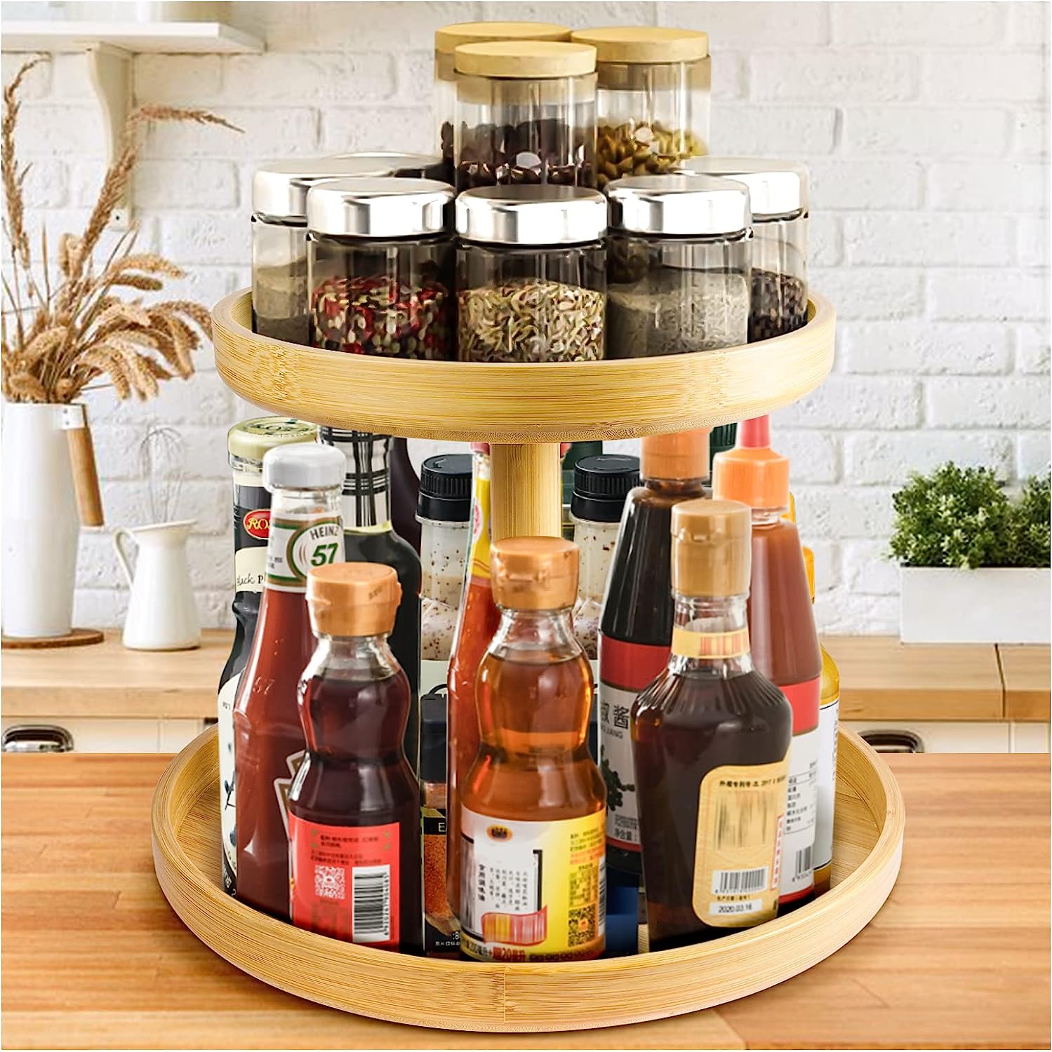 2 Tier Lazy Susan Bathroom Organizer, 9.25Inch Clear 360 Rotating Makeup  Organizer for Vanity, Skincare Organizers Perfume Organizer, Spice Rack  Organizer for Cabinet- Home Organization and Storage