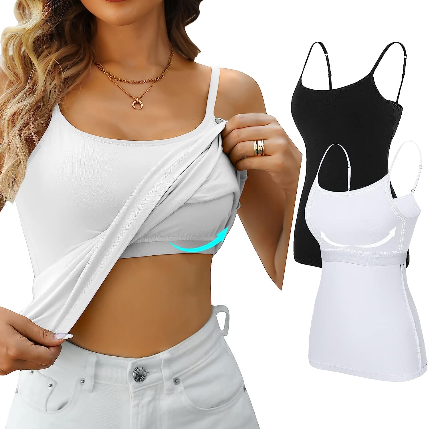 V FOR CITY Women's Cotton Tank Top with Shelf Bra Adjustable Wider Strap  Camisole Basic Cami Tanks