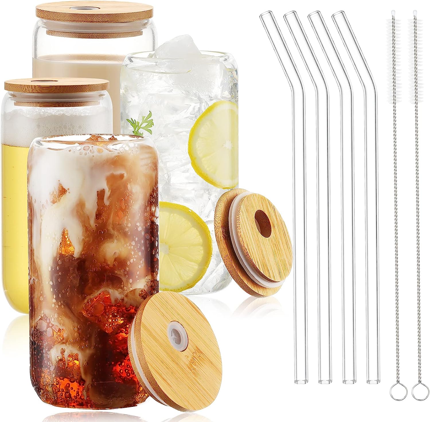 KAMVY Drinking Glasses with Lids and Glass Straw 1pcs Set - 540ml Can  Shaped Glass Cups, Beer