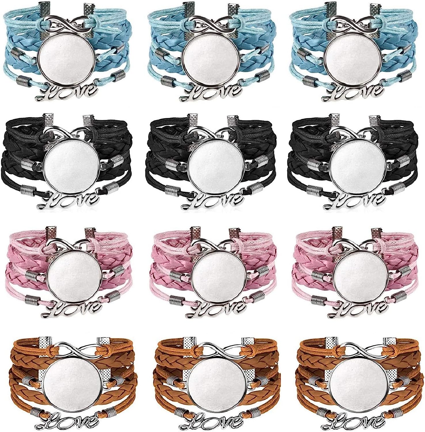 Wholesale SUNNYCLUE DIY 3 Sets Braided Leather Bracelet Making Kit  Multilayer Rope Bangle Cuff Wristband with Blank Alloy Cabochon Bezel Tray  