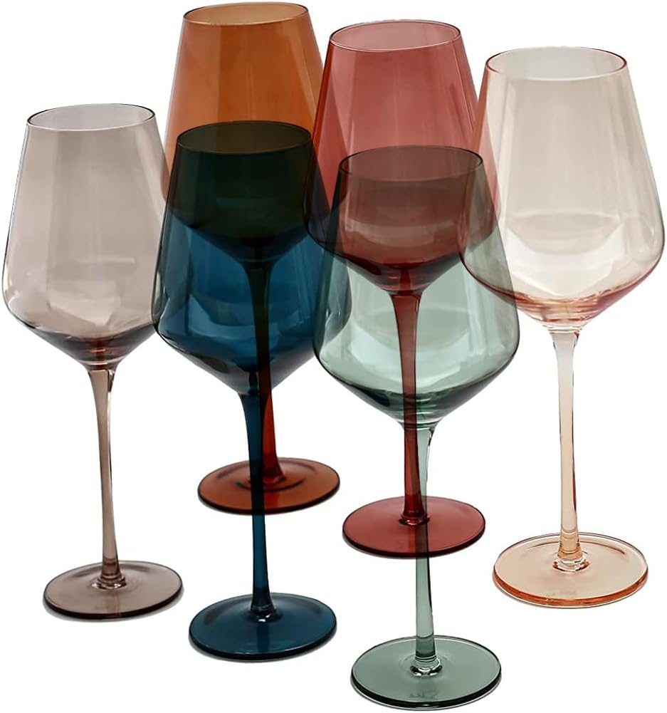 Physkoa Modern Wine glasses with tall long stem set of 4, Crystal Square  wine
