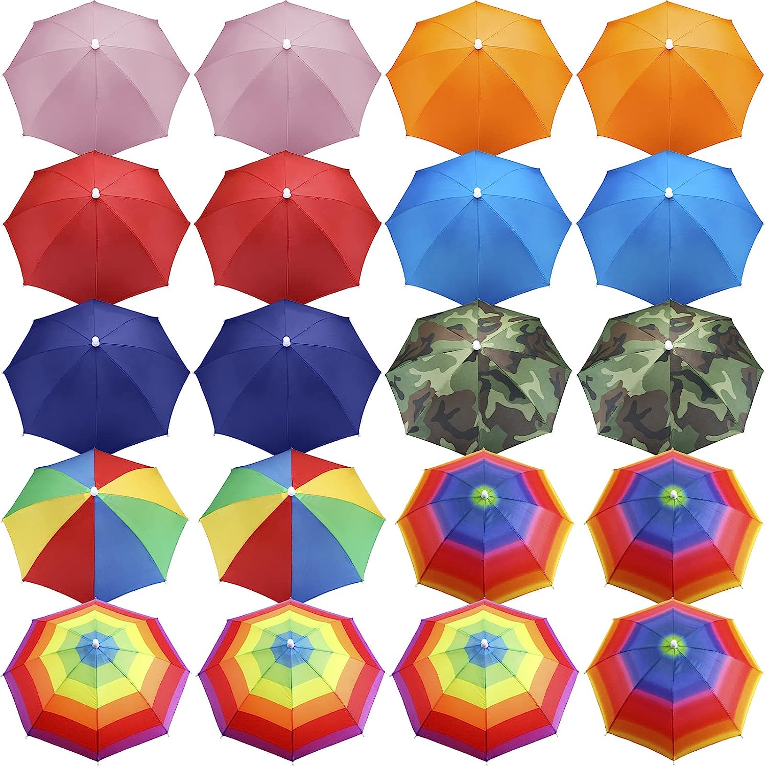 Umbrella Hat 4 Pack for Kids Adults Outdoor 20 Multicolor Head Umbrella Cap Rainbow Fishing Hats and Folding Waterproof Hands Free Party Beach