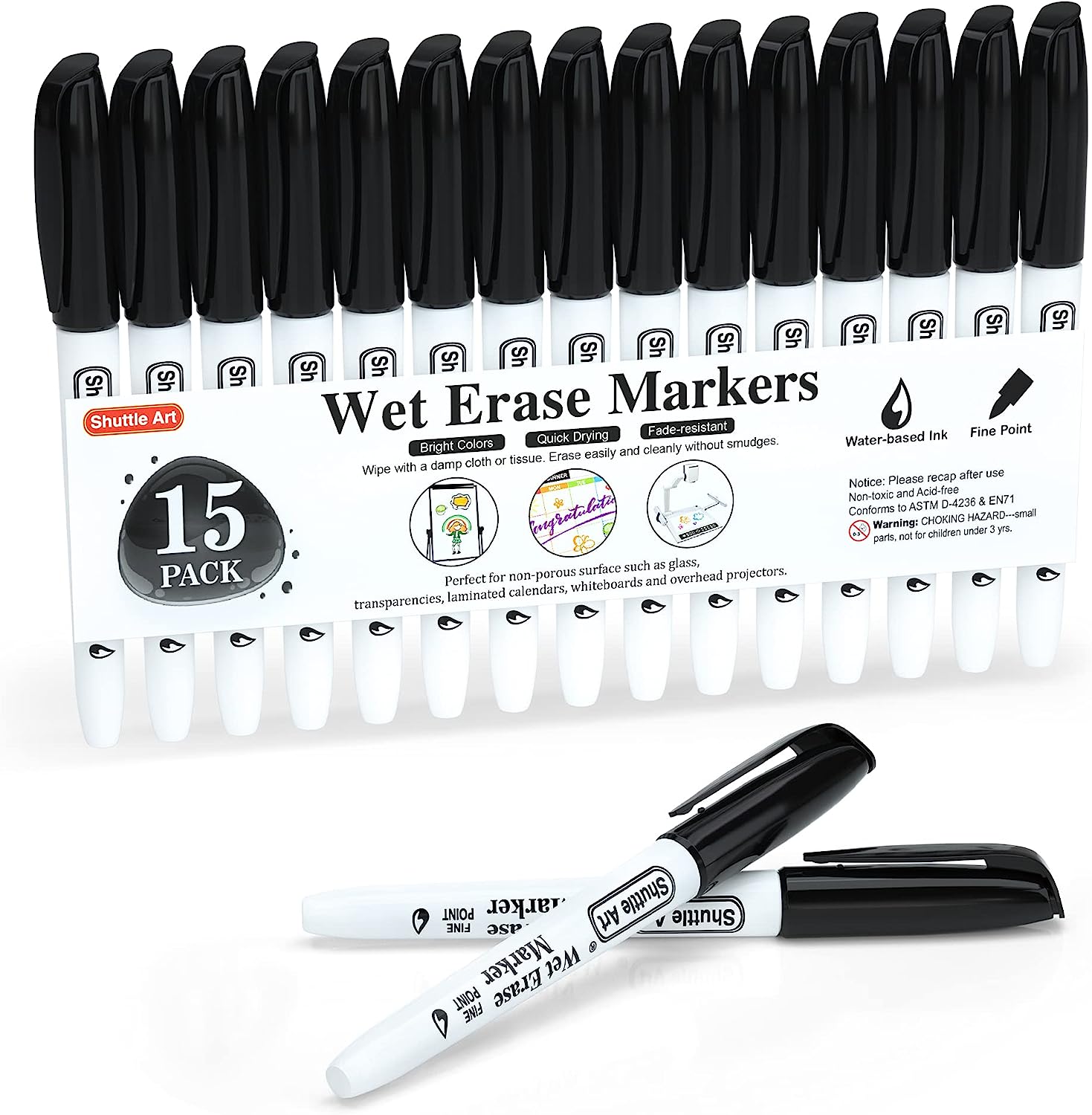 TWOHANDS Wet Erase Markers Ultra Fine Tip,0.7mm,Low Odor,Extra Fine  Point,12 Assorted Colors,Whiteboard Markers for Office,Home,or Planning Dry  Erase