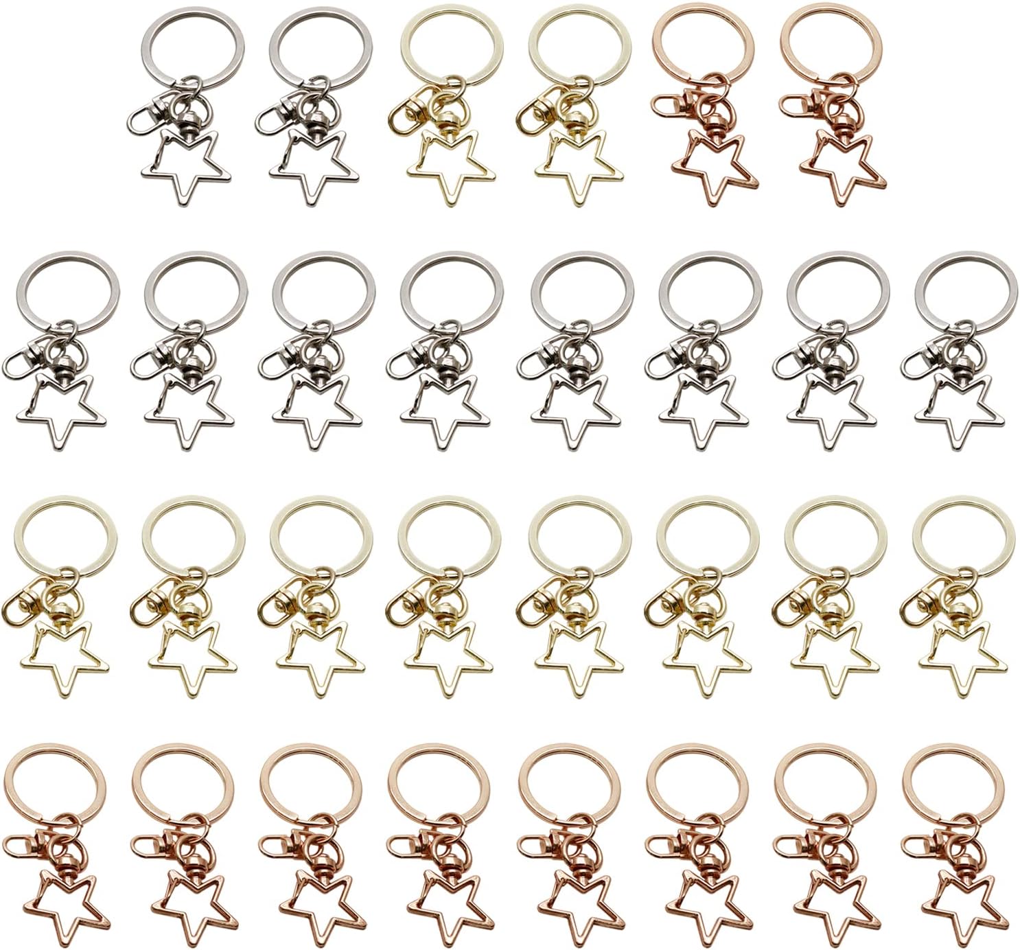 5pcs Silver Star Design Spring Snap Keychain Clip Metal DIY Key Chains  Accessories Creative Pentagram Hanging Buckle Key Ring with Lobster Clasp