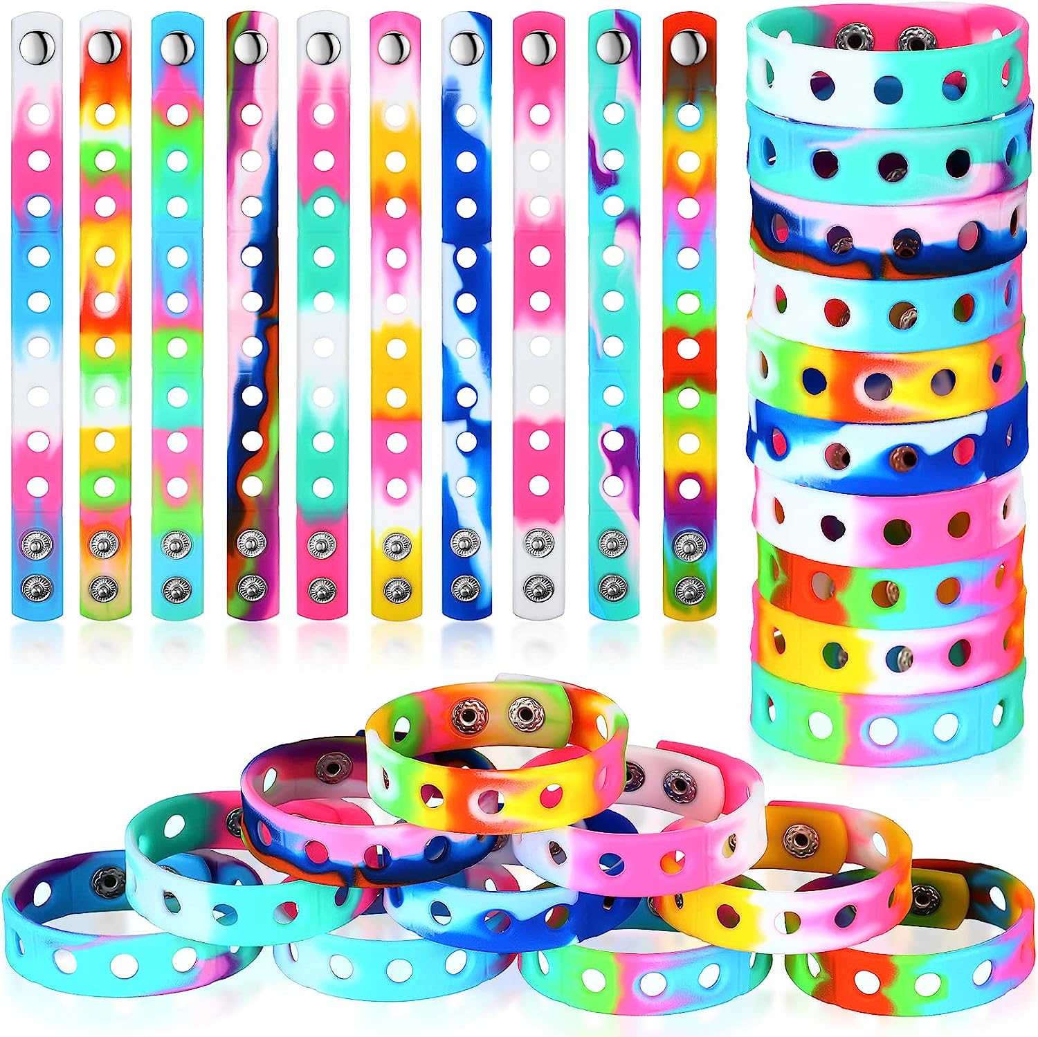 MTLEE 12 Pieces Silicone Charm Bracelets Kids Silicone Wristbands Adjustable Rubber Bracelets Colorful Cute Bracelets with Holes for Shoe Charm