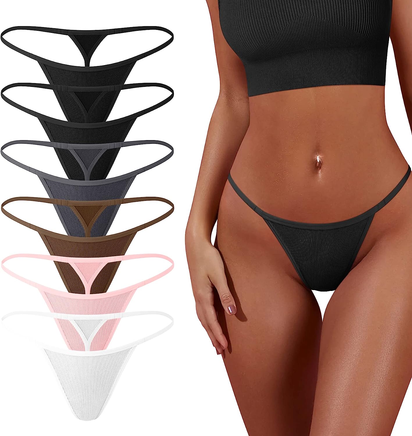  voenxe High Waisted Seamless Women Underwear Thongs,High Rise  No Show Ladies Thong,Breathable Comfortable Undies Tanga Panty Basic :  Clothing, Shoes & Jewelry