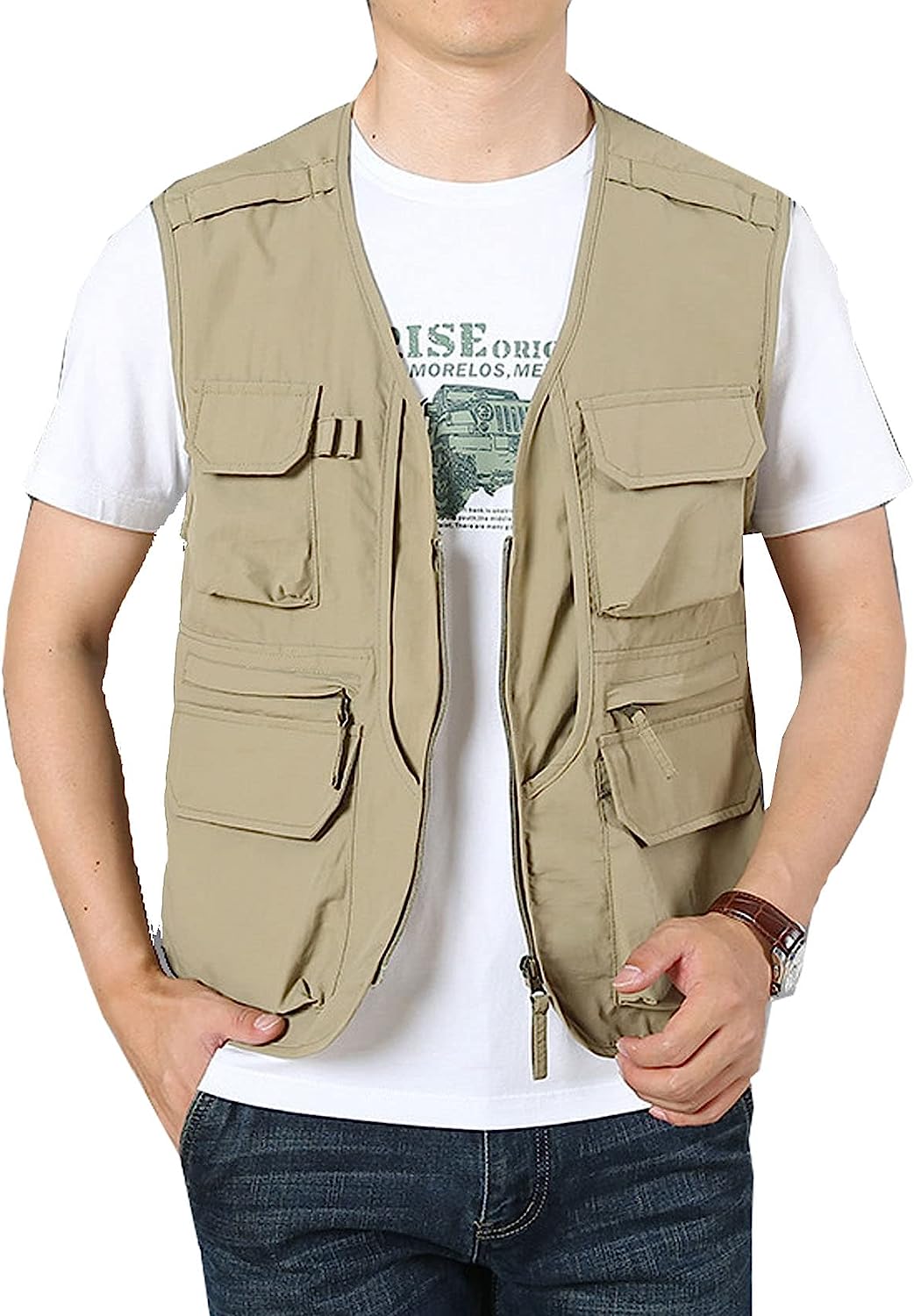 OlyljpinZ Mens Outdoor Fishing Vest Breathable Lightweight Sleeveless  Jacket Multi Pockets Photography Top Casual Waistcoat : :  Clothing
