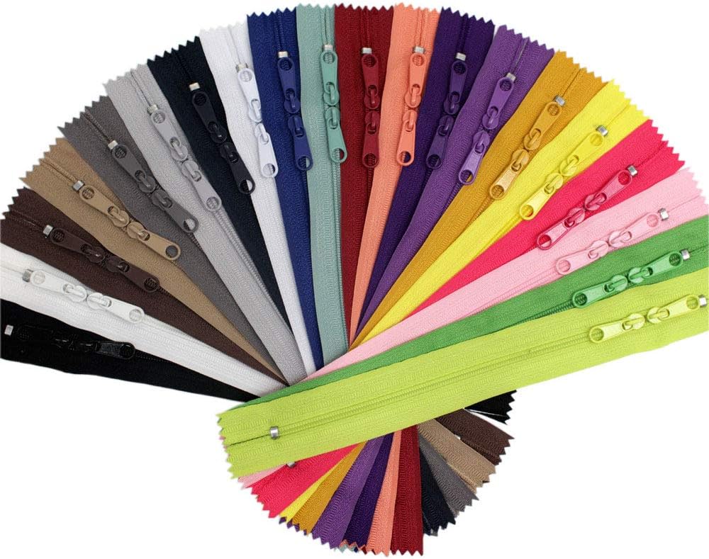 Nylon Zippers for Sewing, 18 inch 60 Pcs Bulk Zipper Supplies in 20 Assorted Colors by Mandala Crafts