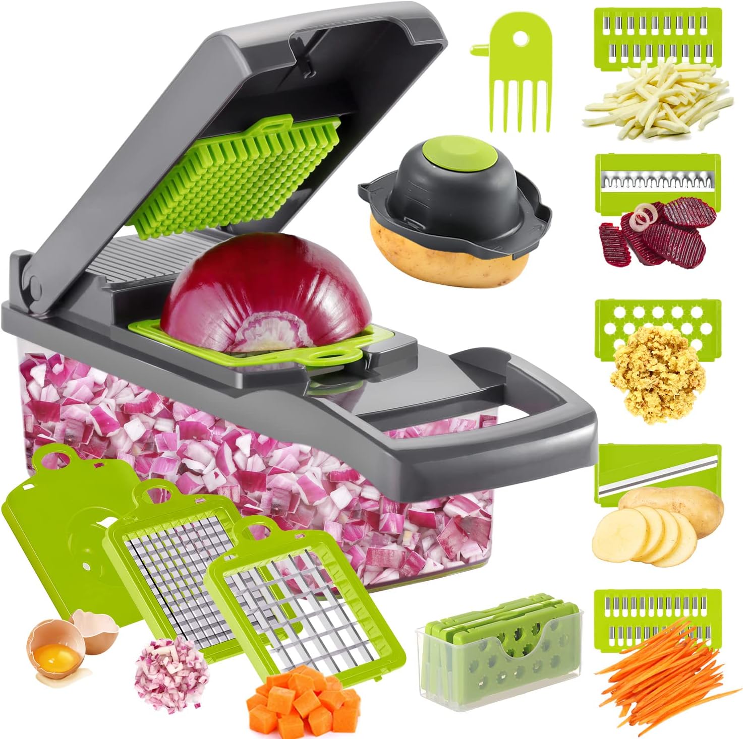 Vegetable Chopper, Kitexpert Onion Chopper Dicer Veggie Chopper with 8  Blades and Container with Lid, 13-in-1 Spiralizer Chopper Vegetable Cutter,  Kitchen Vegetable Slicer Dicer Cutter Food Chopper 