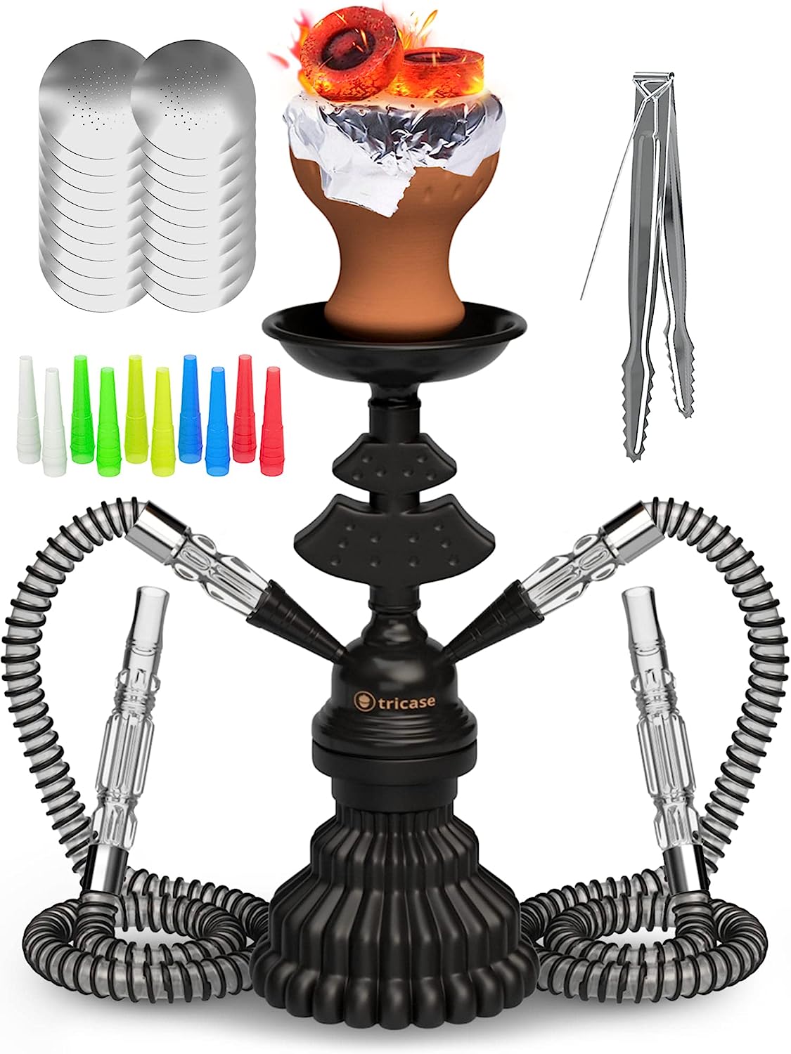  CLOXZY Box Hookah Set, Luxury Premium Acrylic Book Hookah with  Silicone Hookah Bowl Silk Hookah Hose Tongs Multicolor LED Light