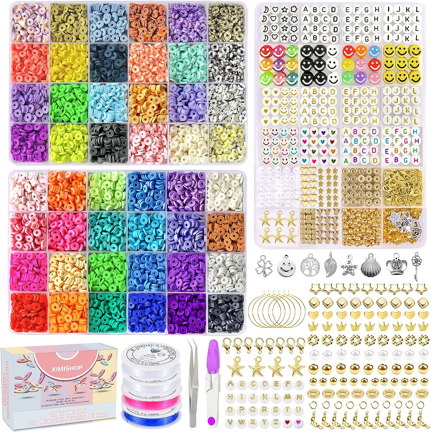 200pcs Mixed Fruit Spacer Beads Smiley Face Beads Color Polymer