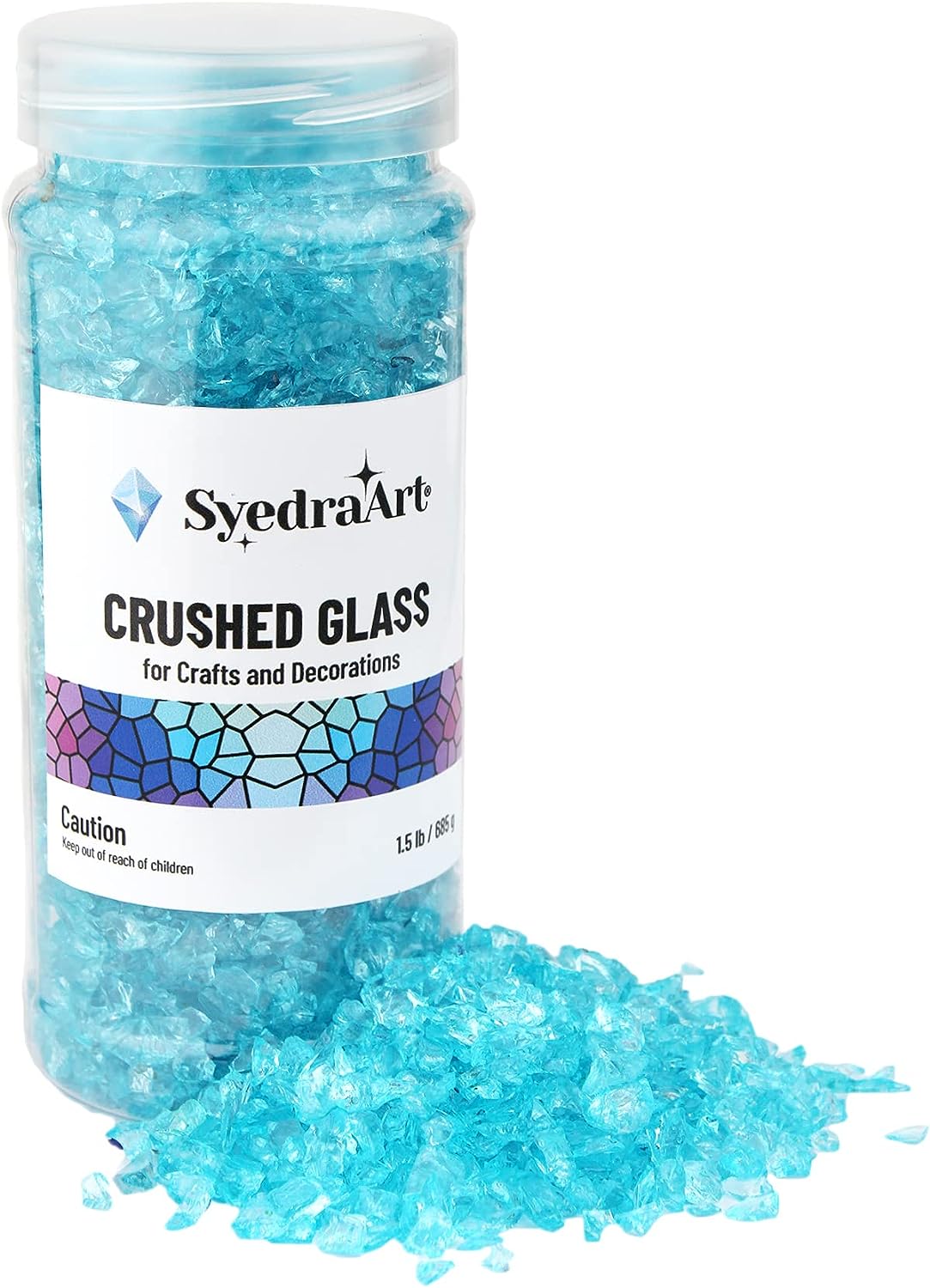 Syedra Art Syedra Crushed Glass for Crafts, Crushed High Luster Chips, Broken Glass Pieces, Glitter, 3-6mm, 410g (Silver)