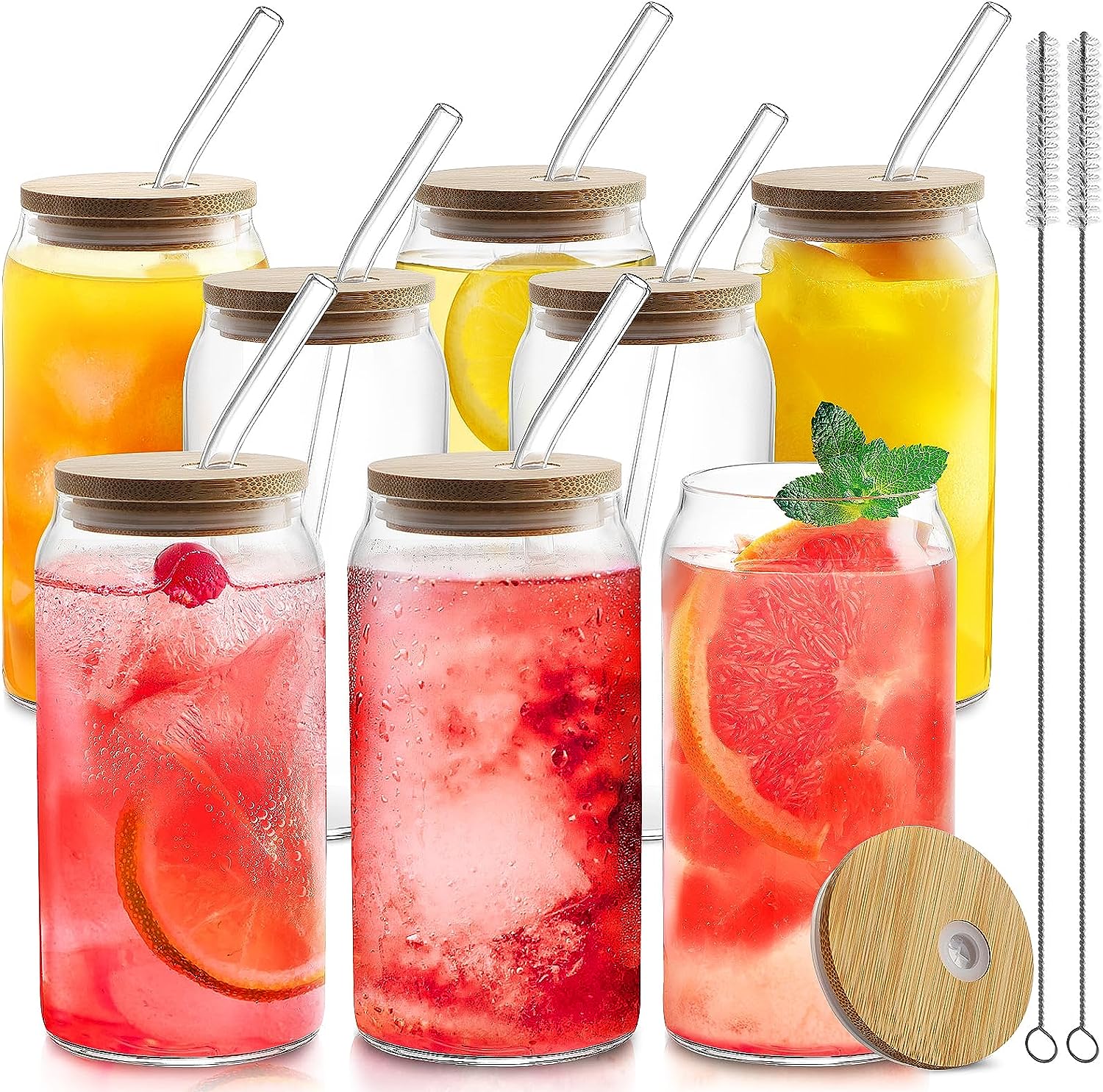 Wholesale 16oz Glass Cup Glasses Beer Can Glass with Bamboo Lid and Straws  for Iced Coffee Glasses From m.