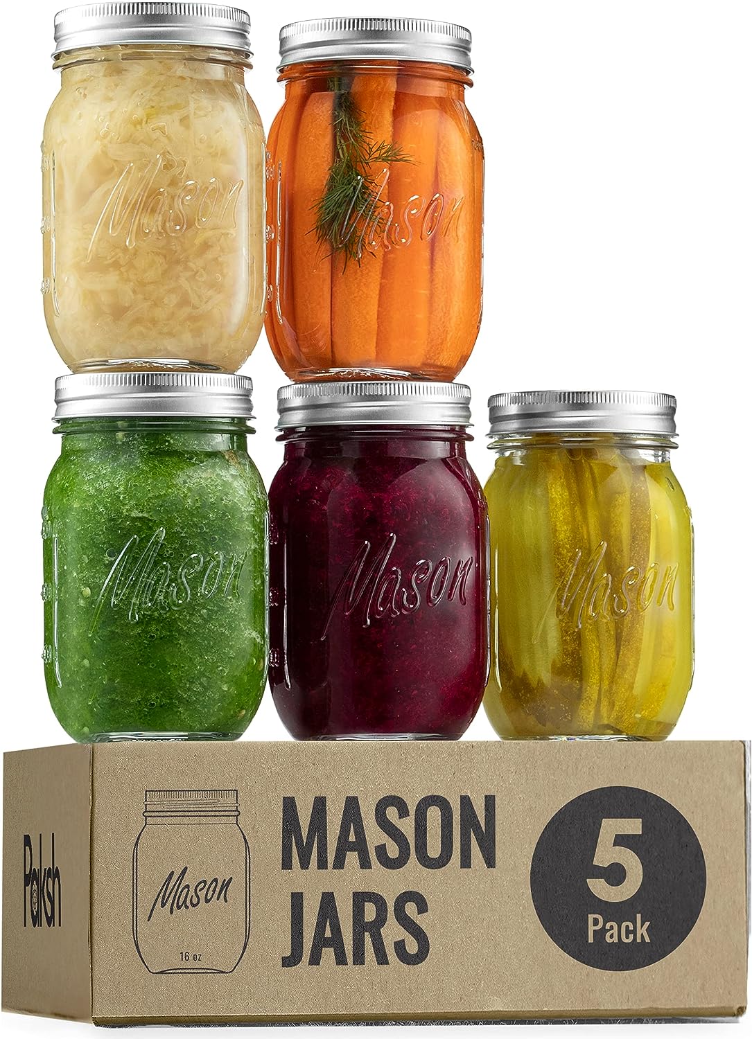 BHL JARS Regular Mouth Mason Jars 16 oz Bundle with Non Slip Jar Opener  brand Set of 6-16 Ounce Size Mason Jars with Regular Mouth - Canning Glass