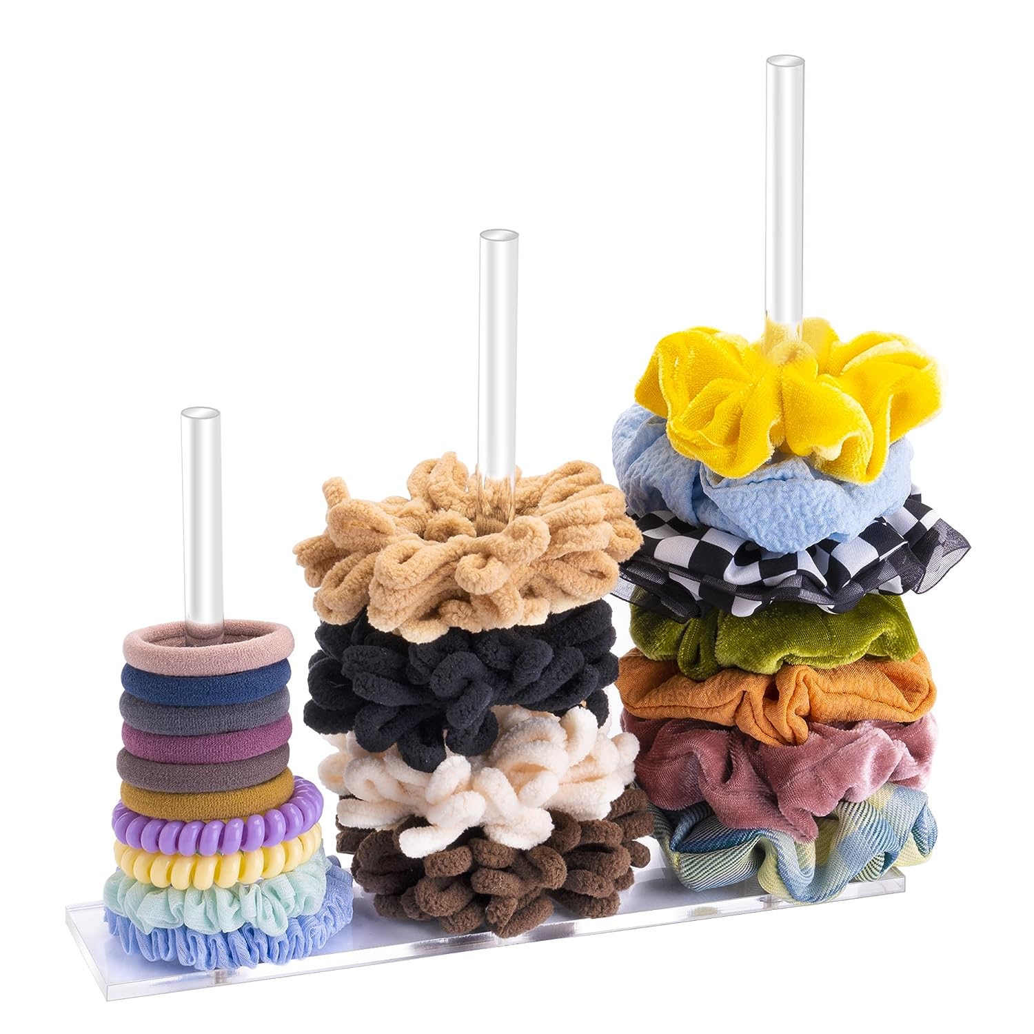Wudygirl Scrunchie Holder Stand Clear Hair Tie Organizer with Lid