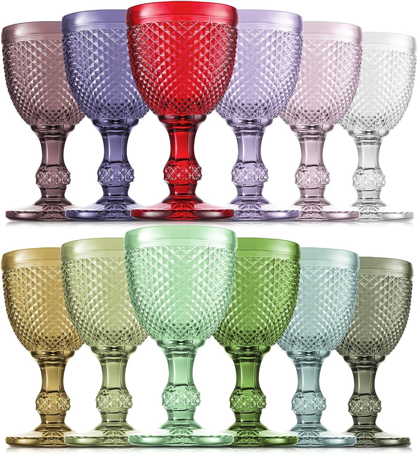 GLASSIQUE CADEAU Vintage Art Deco Ribbed Goblet Cocktail Glasses with Stem  | Set of 4 | 10 oz Short Stemmed Crystal Tumblers for Drinking Classic