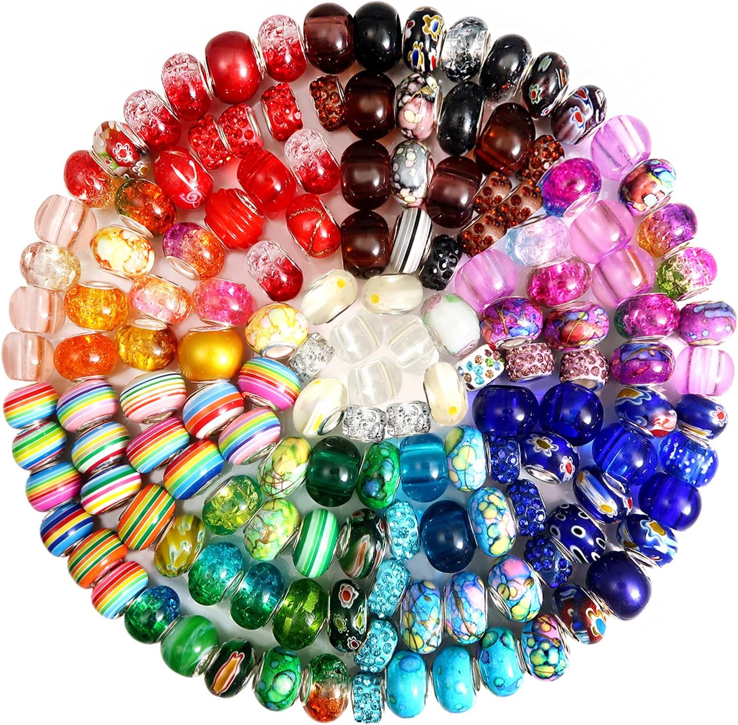 TOAOB 50pcs Assorted Glass European Lampwork Beads Large Hole Spacer Beads  NEW