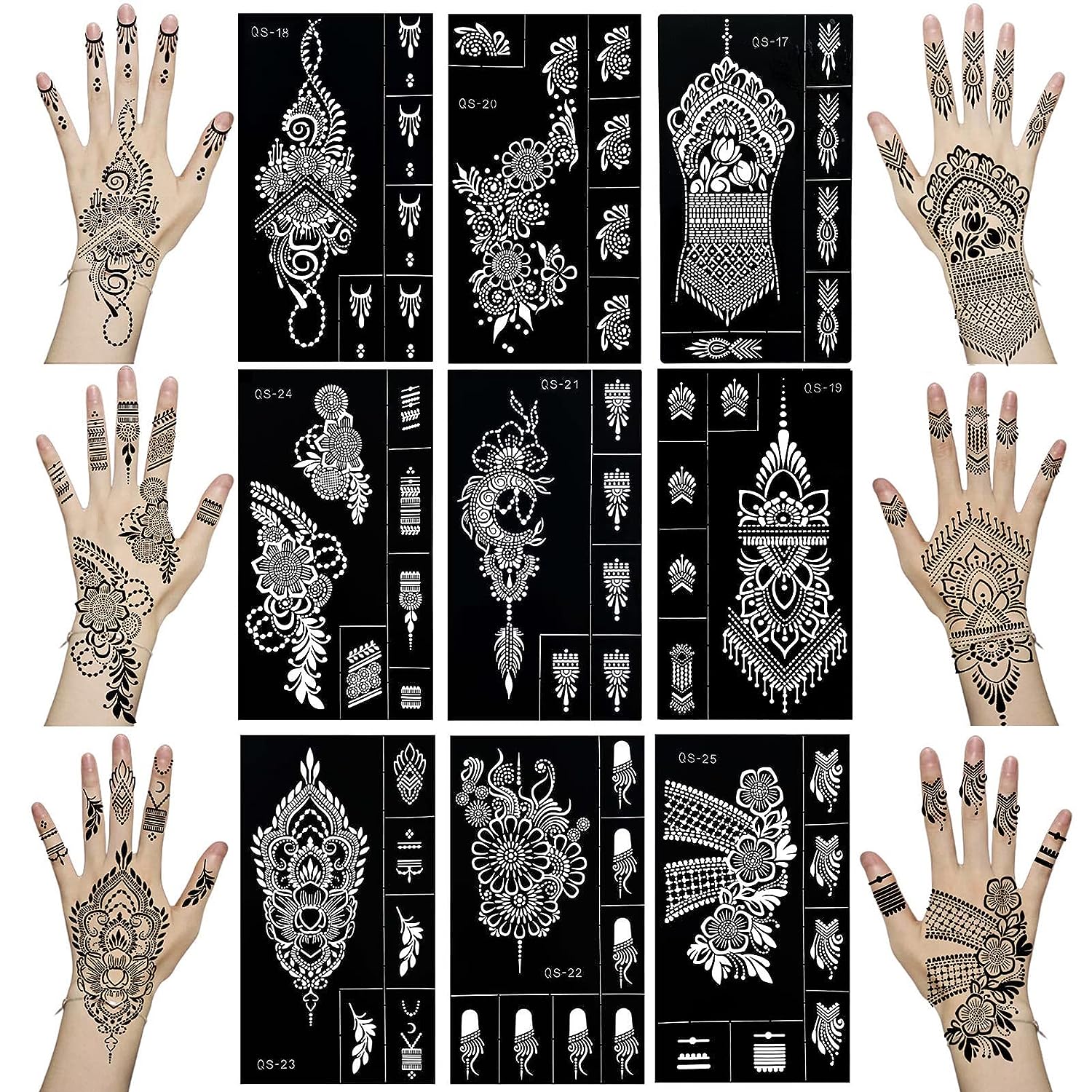 Mzstgh Henna Tattoo Stencils kit,Temporary Tattoos Stencils Reusable Henna  Tattoo kit for Hand Forearm Airbrush Tattooing Template, Indian Temporary