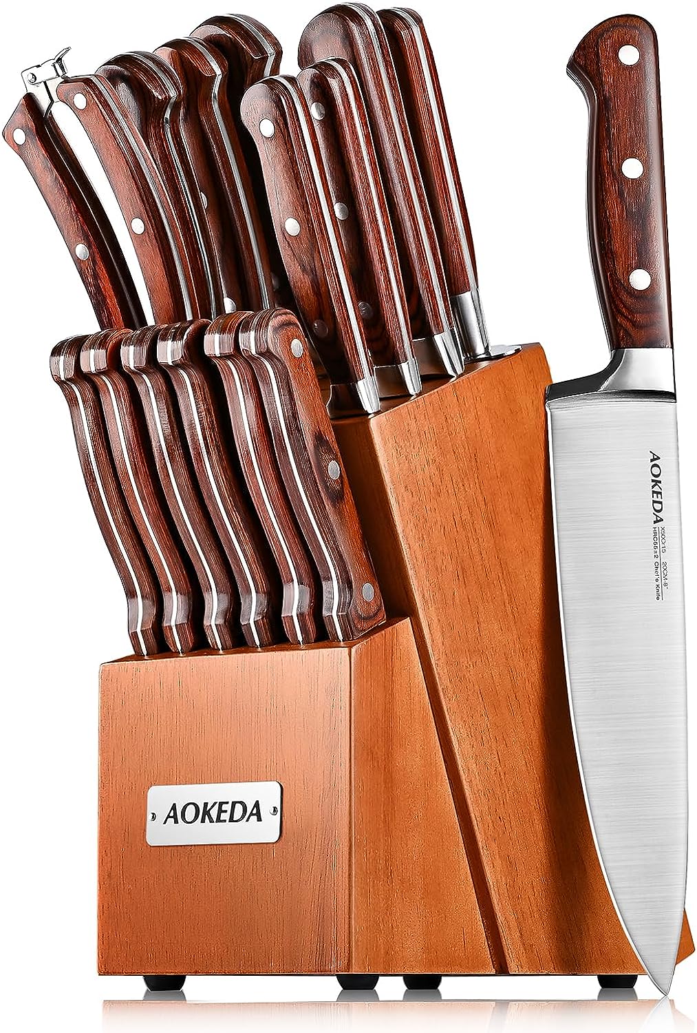 CAROTE 14 Pieces Knife Set with Wooden Block Stainless Steel Knives  Dishwasher Safe with Sharp Blade Ergonomic Handle Forged Triple Rivet-Pearl  White