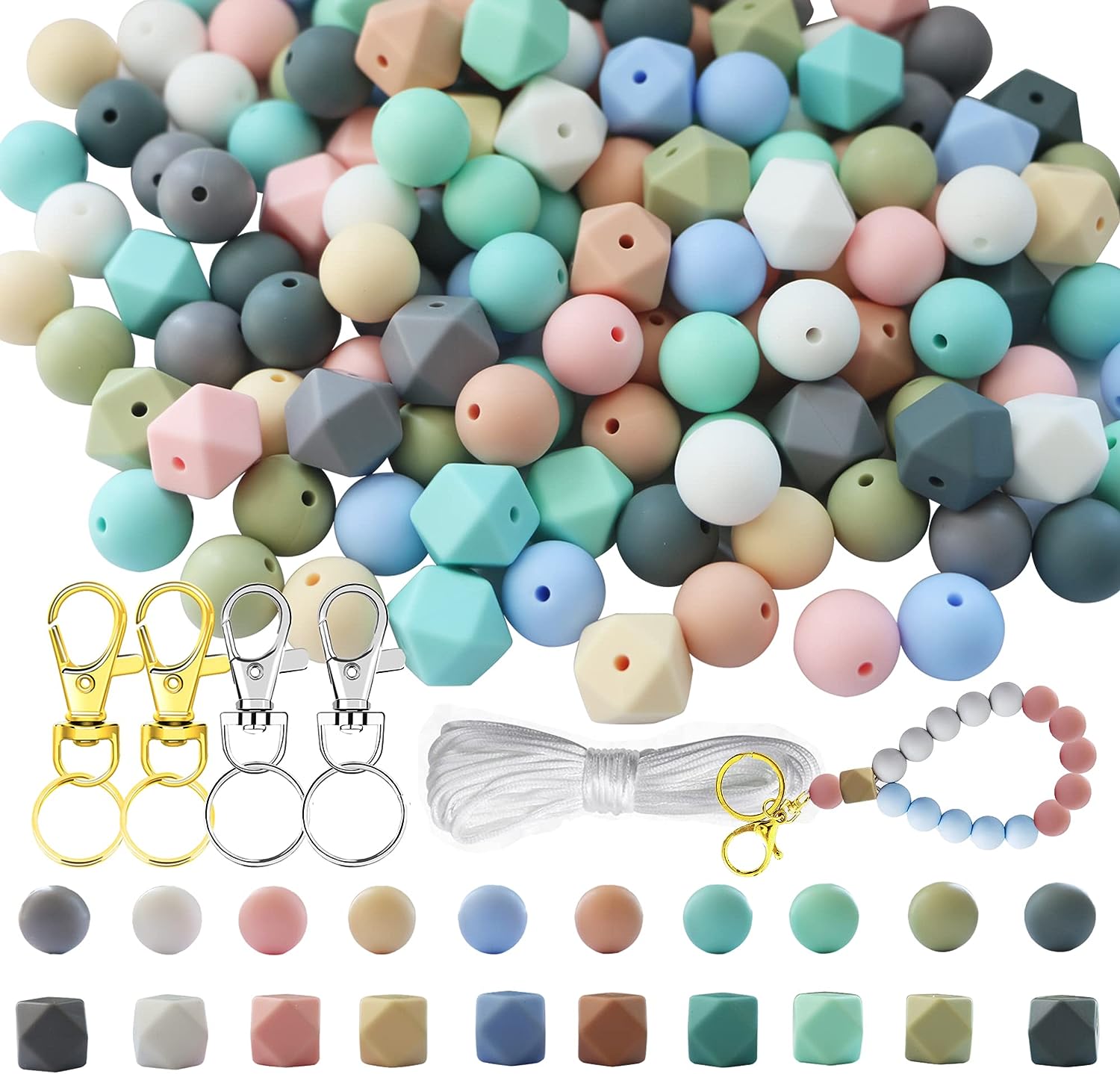  102 Pcs Silicone Beads for Keychain Making, DIY