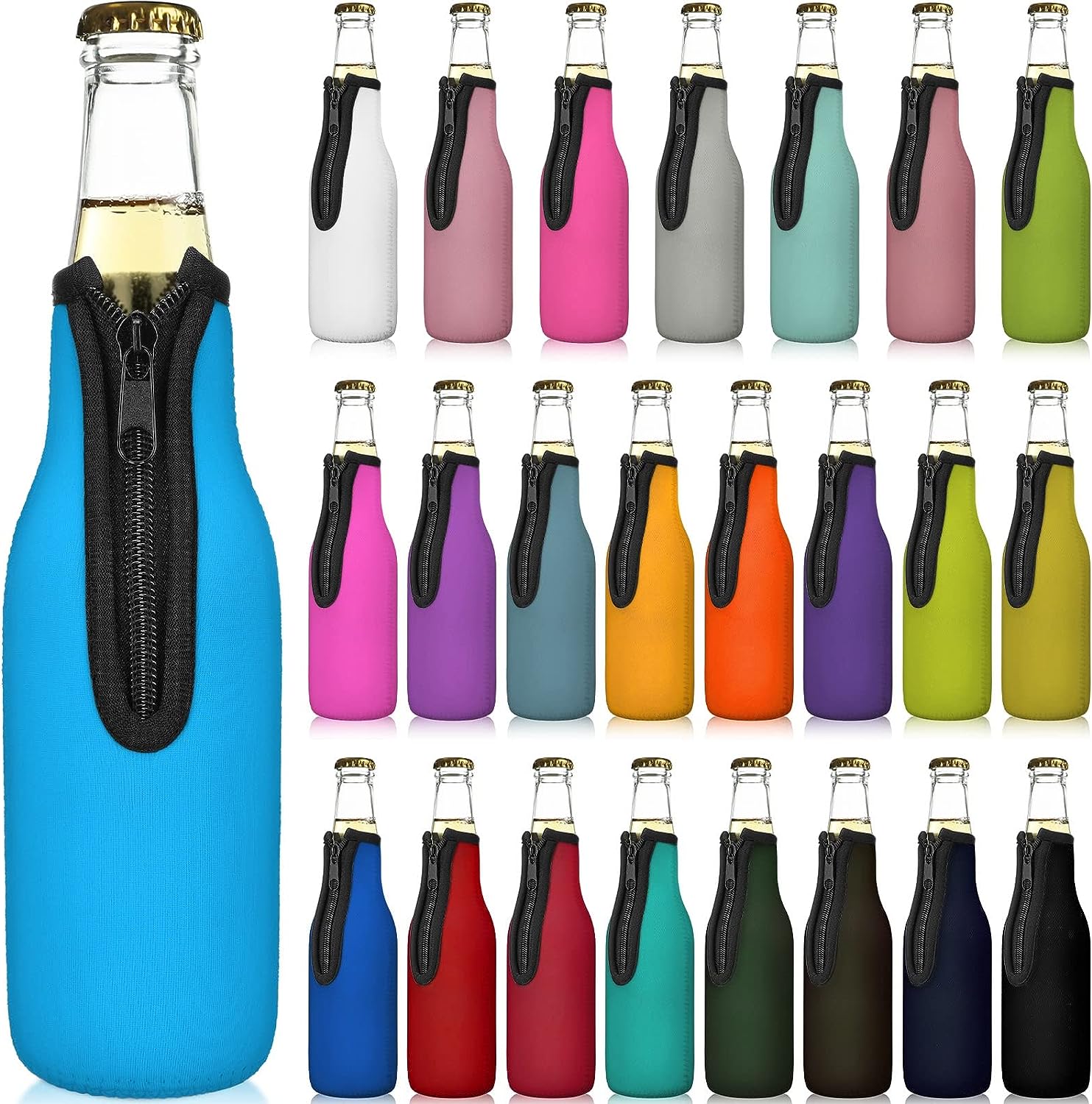 Beer Bottle Insulator Sleeve Pack of 4. Different Color. Zip-up Bottle  Jackets. Keeps Beer Cold and Hands Warm. Classic Extra Thick Neoprene with  Stitched Fabric Edges, Enclosed Bottom, Perfect Fit 
