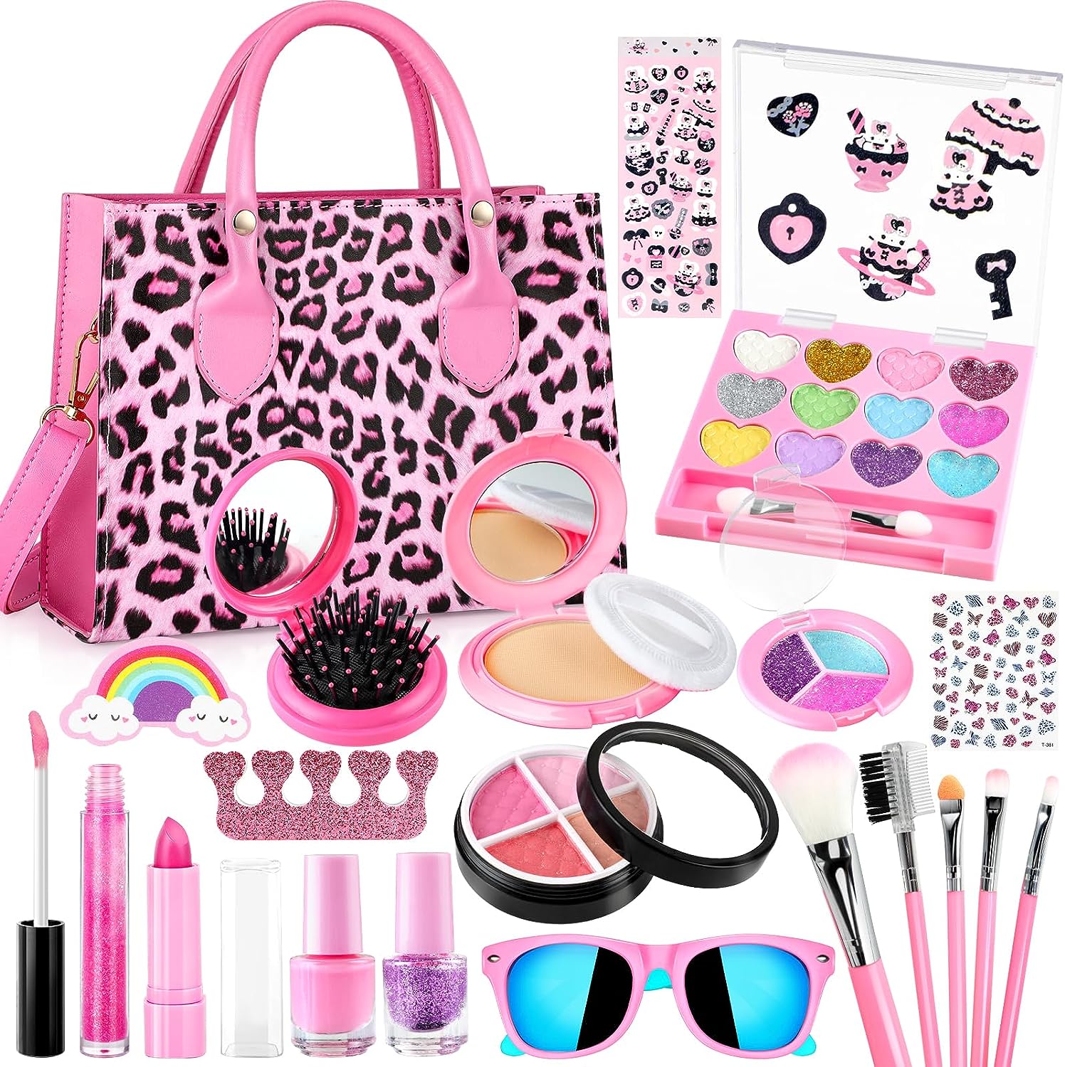 Hollyhi 48Pcs Kids Makeup Kit for Girl, Washable Play Make Up Toys
