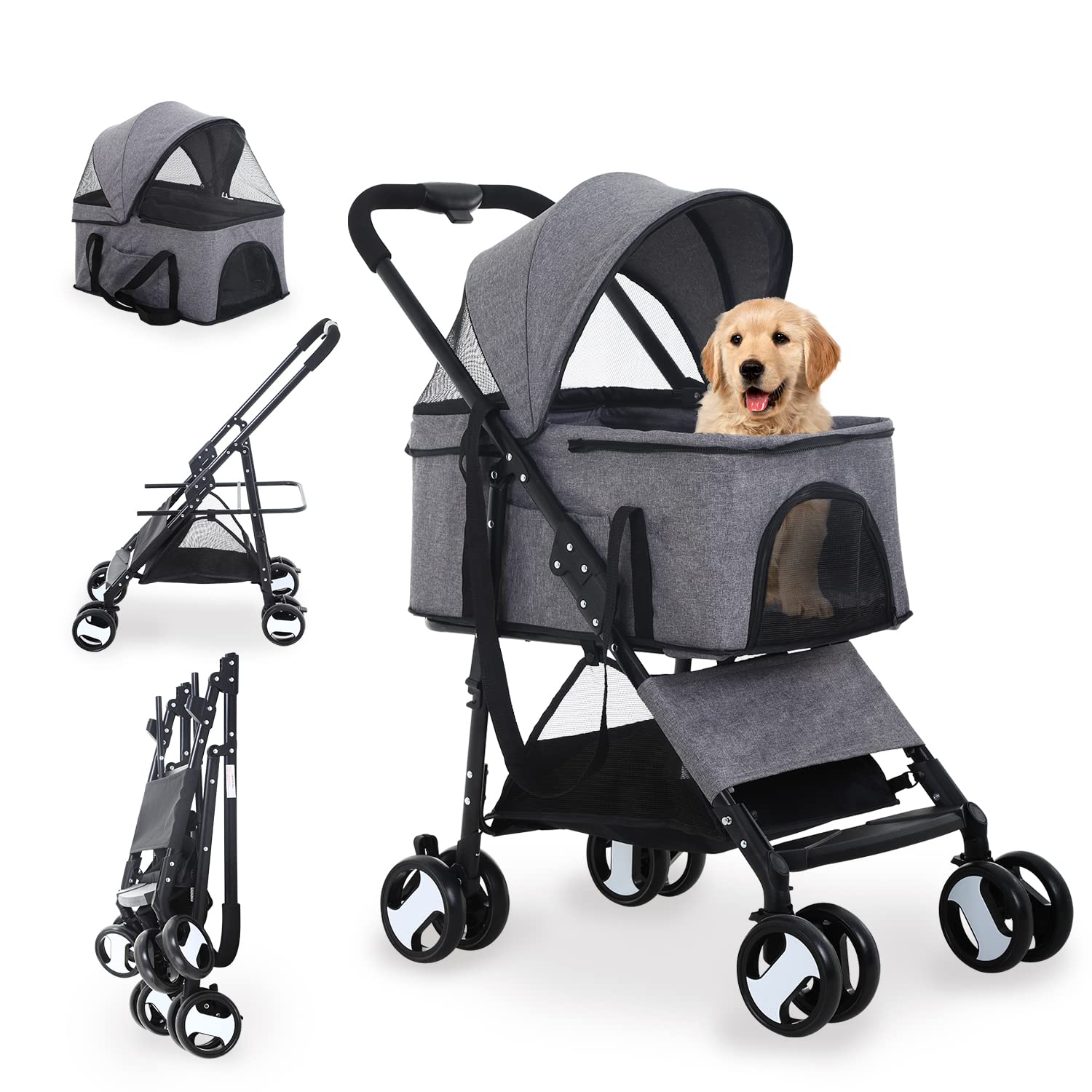 EDENPETZ Pet Dog Cat Trolley Stroller Foldable Pushchair Jogger Buggy  Swivel 4 Wheels Travel Stroller