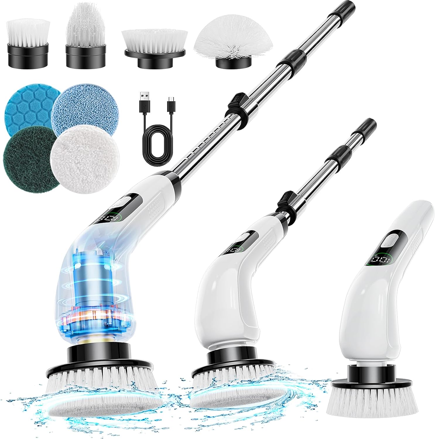 Electric Spin Scrubber, 4500mAh Battery Power Spin Scrubber, IP68  Professional Waterproof Spin Scrubber, 51 inch Cordless Household Cleaning  Brush