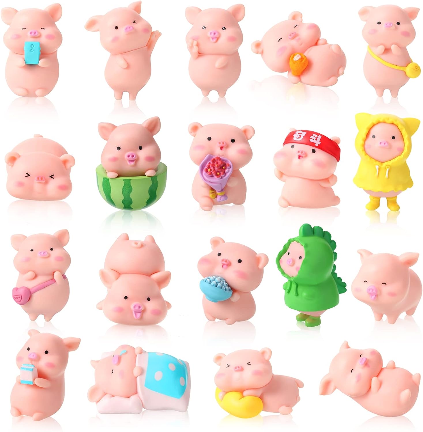 60 Pcs Miniature Farm Pig Mini Resin Pig Animals Figurine Colorful Pig Set  Figure Plastic Farm Animal Model for Cake Topper Table Decoration Party