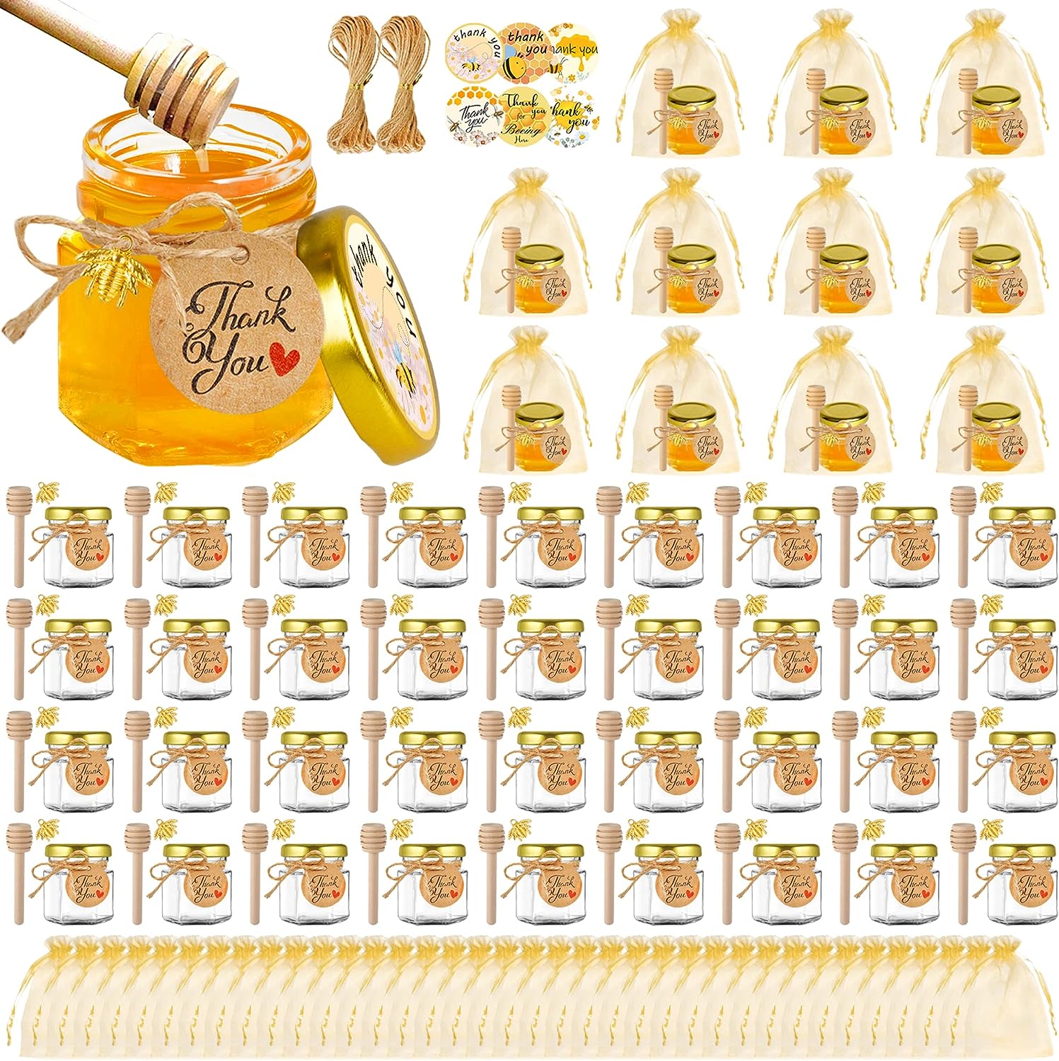 Superlele 30pcs 1.5oz Hexagon Mini Glass Jars with Gold Lids, Honey Jars  Small Spice Jars
