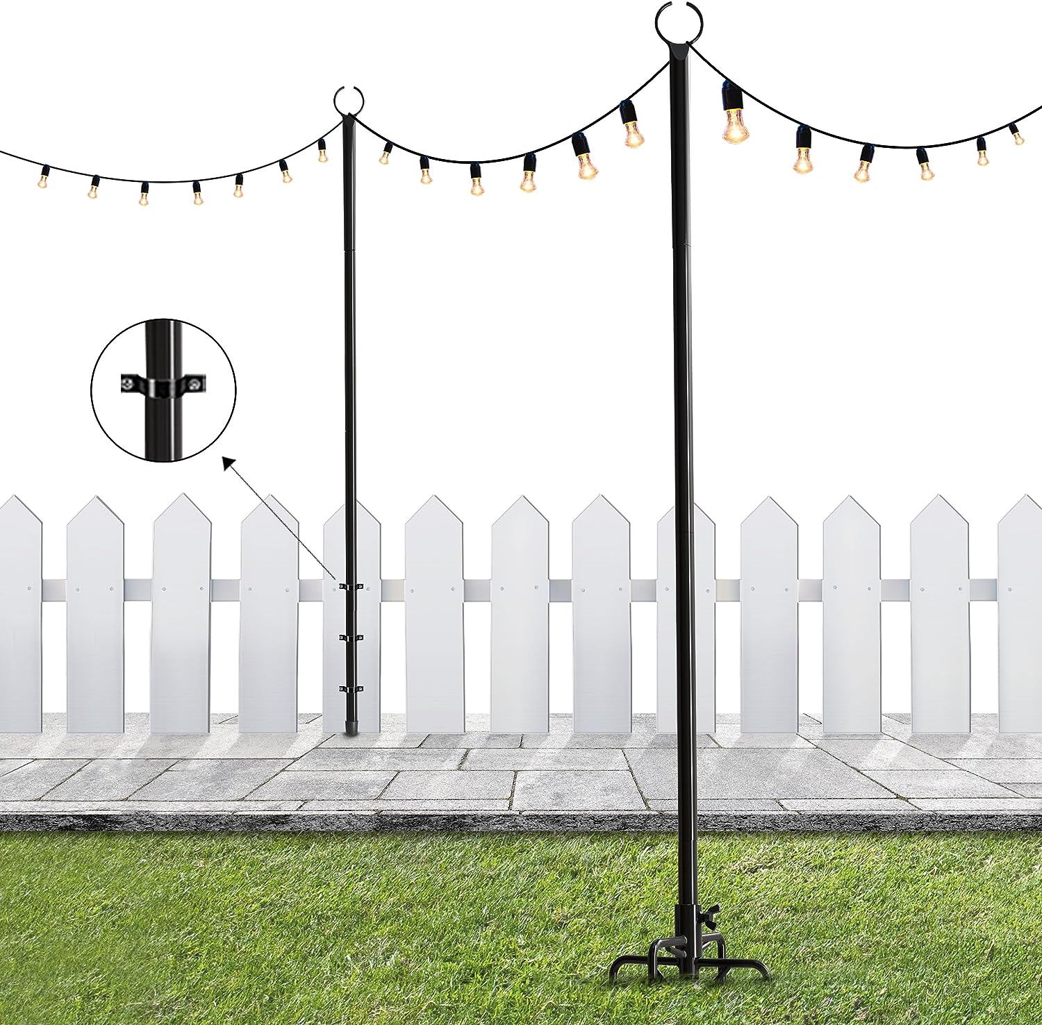 Aulimhti 10Ft Metal Poles with Fork for Outdoor String Lights,2 Pack Light  Stand for Outside Garden,Patio,Wedding,Backyard,Deck,Party