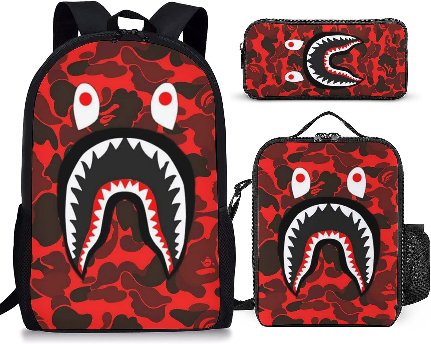 ISSIN 3PCS Shark Backpack 17 Inch Aesthetic Casual