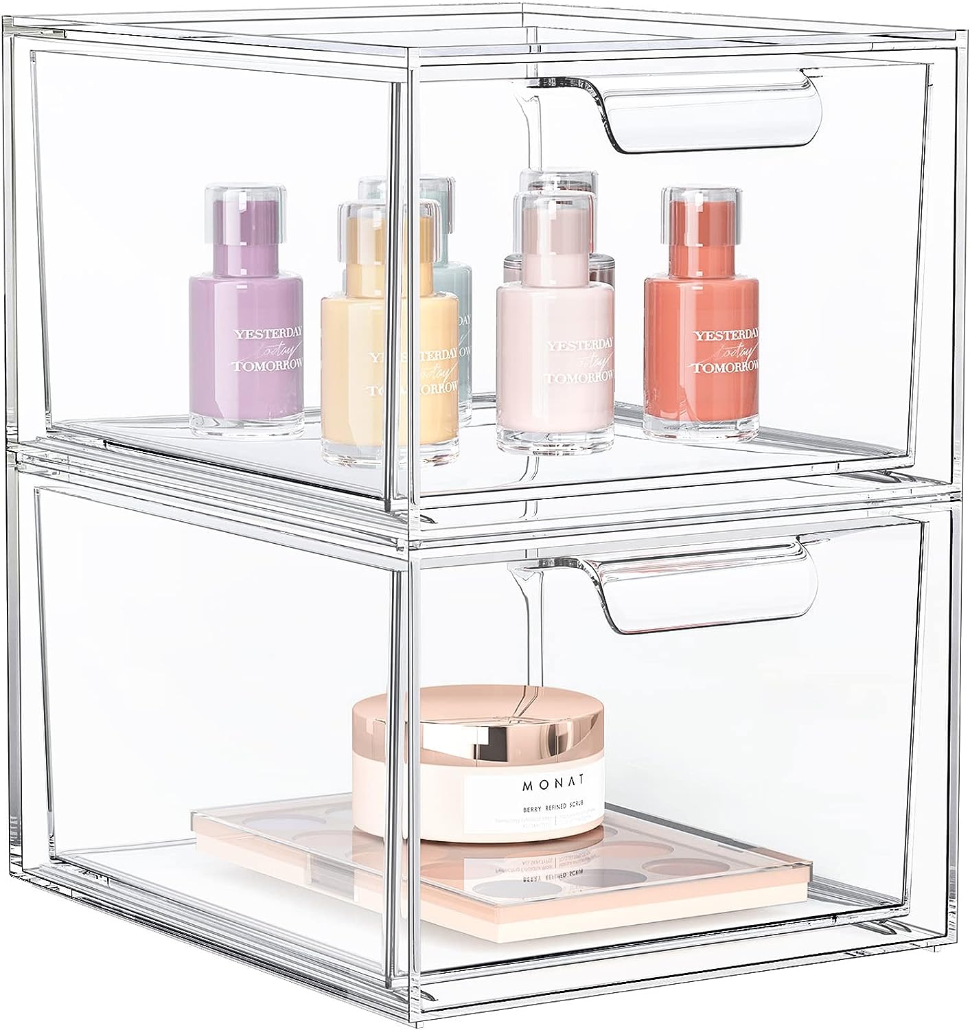 Vtopmart 2 Pack Stackable Makeup Organizer Storage Drawers, 4.4'' Tall  Acrylic Bathroom Organizers,Clear Plastic Storage Bins For Vanity,  Undersink