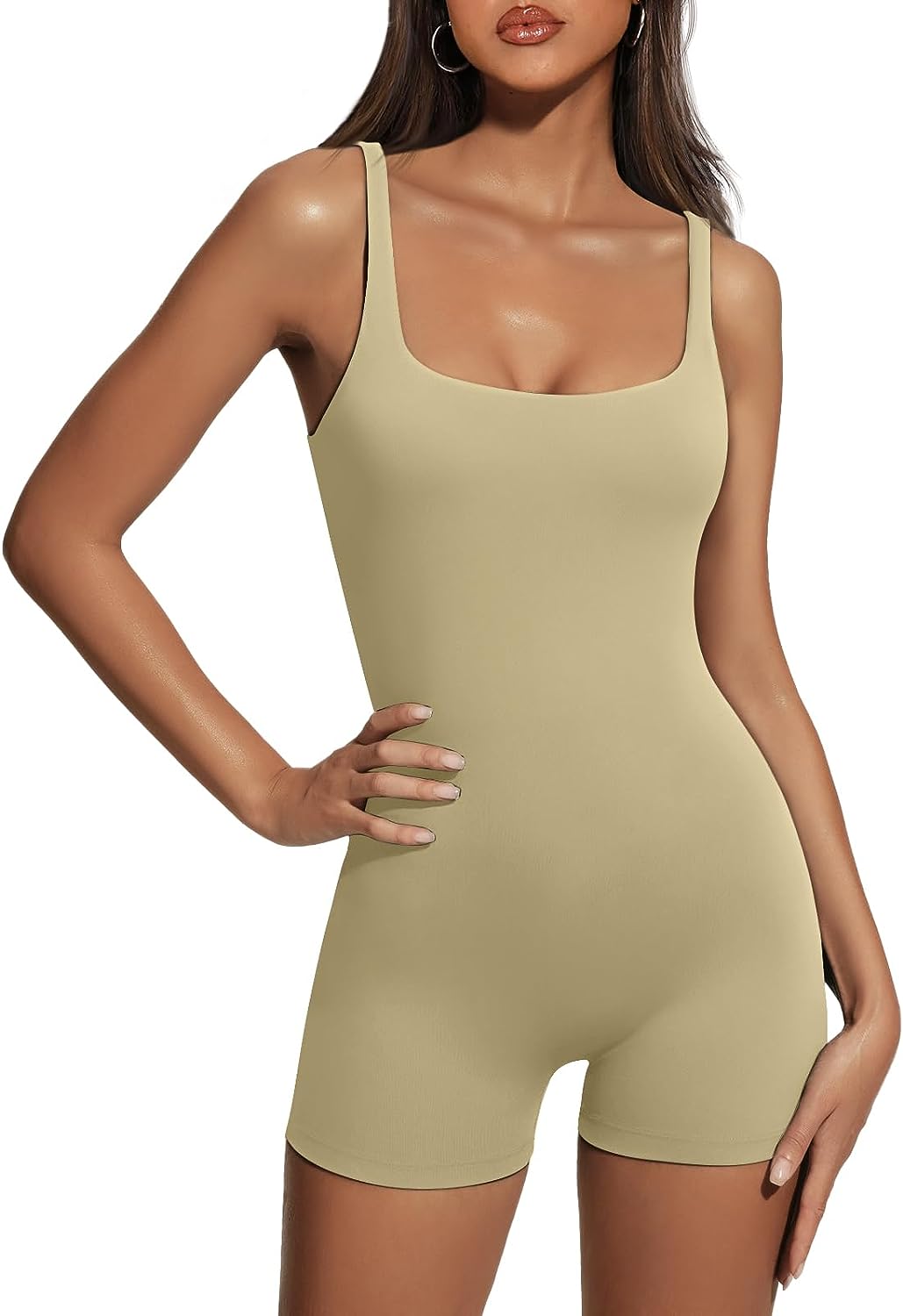 OQQ Women's Yoga Rompers One Piece Ribbed Spaghetti Strap Exercise