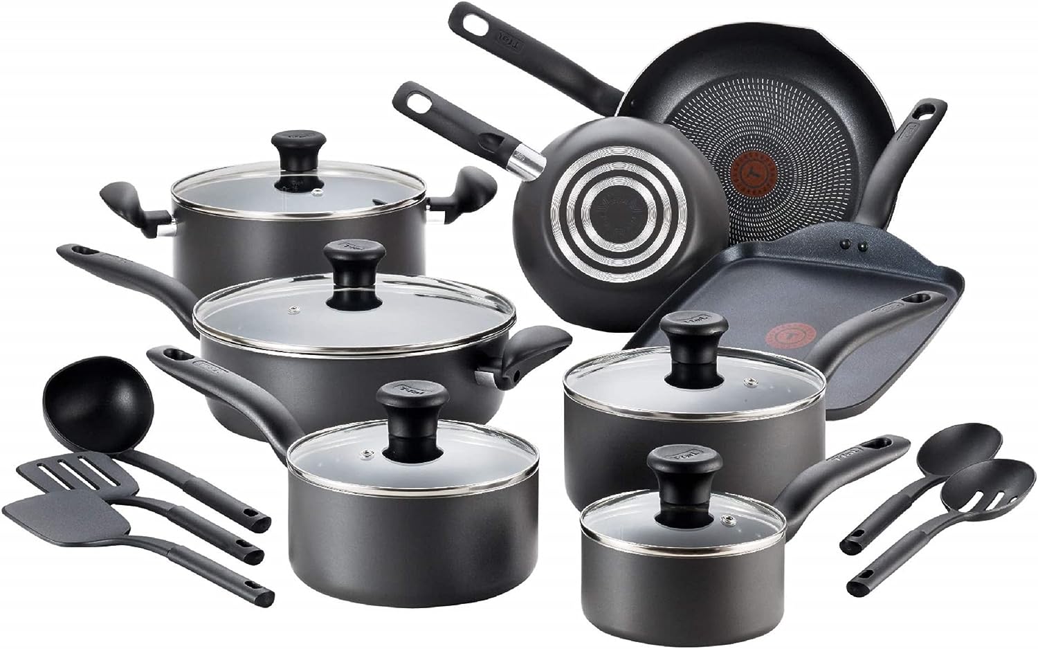 T-fal Advanced Nonstick Cookware Set 12 Piece Oven Safe 350F Pots and Pans,  Dishwasher Safe Black