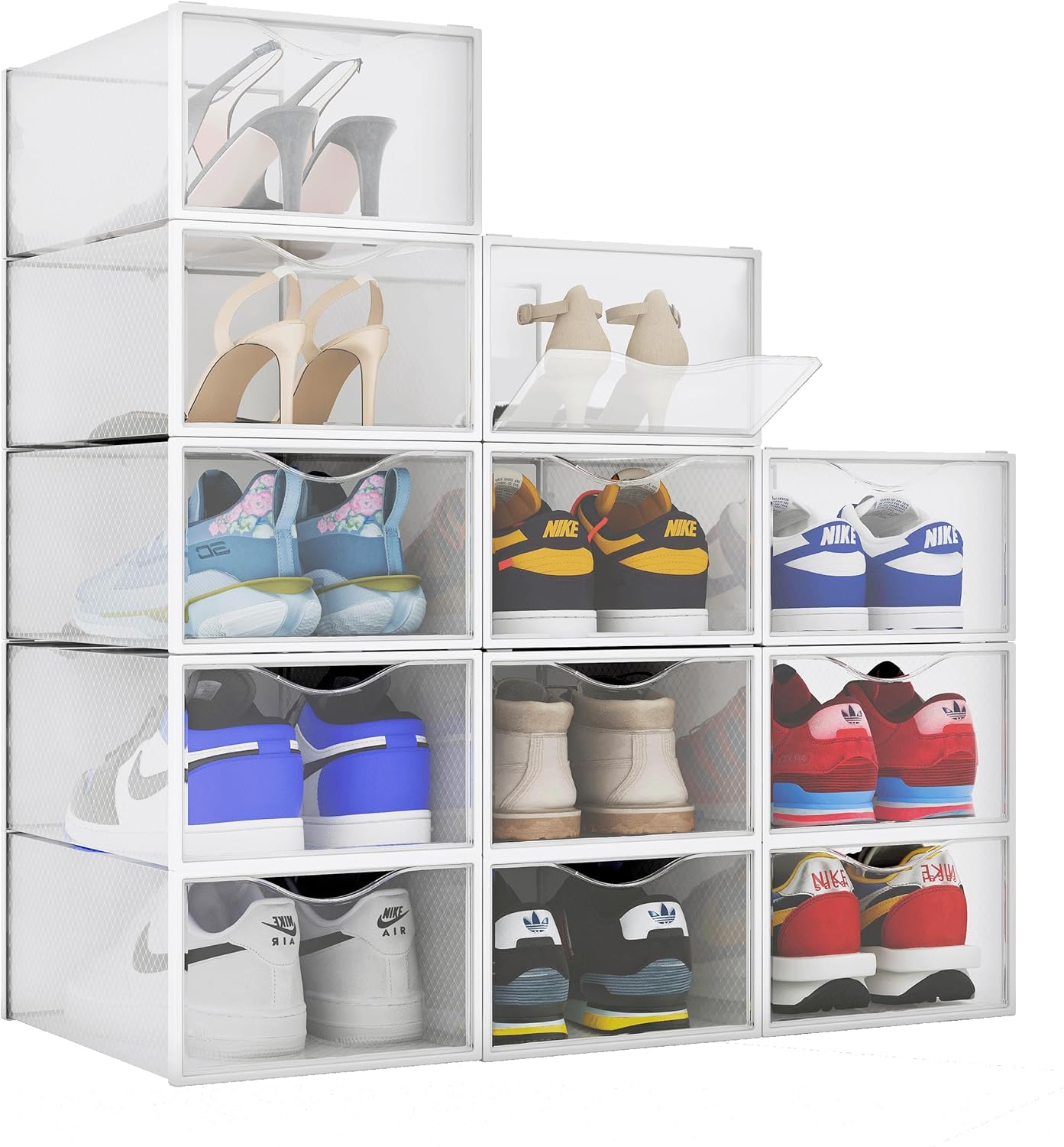 6pcs Clear Shoe Boxes Stackable Plastic Organizer