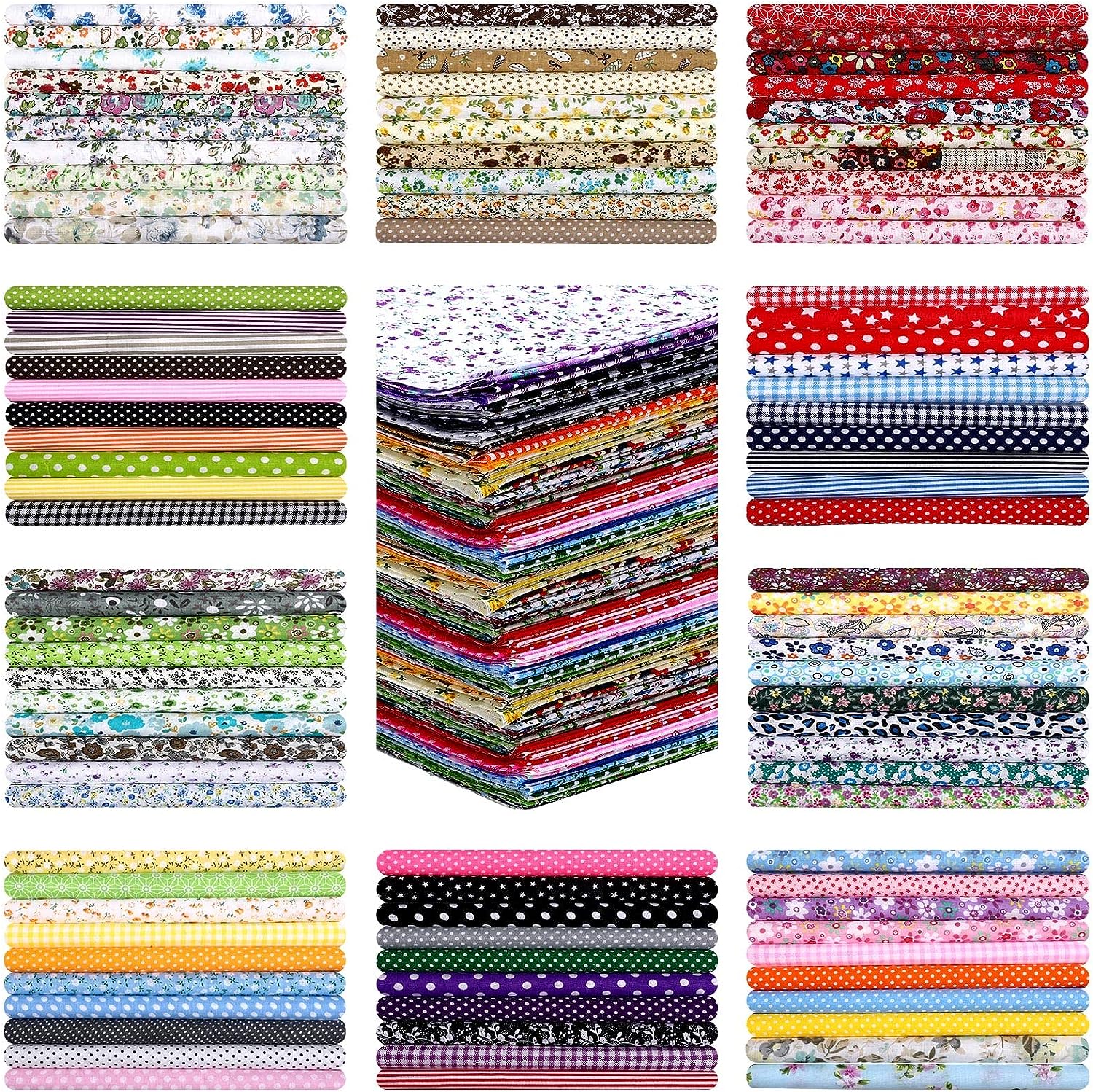50pcs 8 x 8 inches Multicolor Cotton Fabric Bundle Squares for Quilting  Sewing, Precut Fabric Squares for Craft Patchwork 