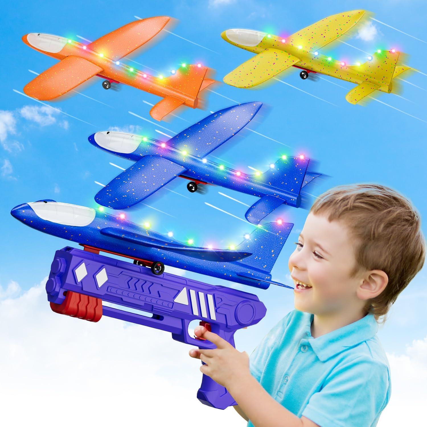 Fuwidvia Electric Foam Airplane Toy, 2 Pack LED 15/25s Plane Toy for Boys,  Outdoor Flying Toys Birthday Gifts for Boys Girls 3 4 5 6 7 8 9 10 11 12