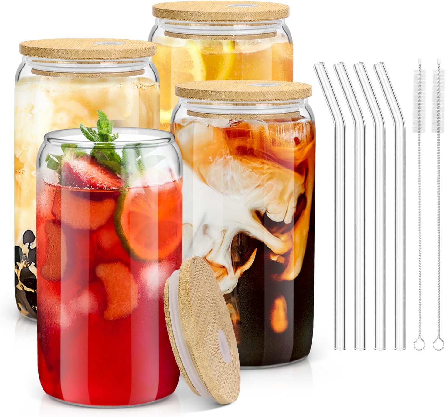 Marksle Home Glass Cups - Glass Cups With Lids And Straws - 16oz