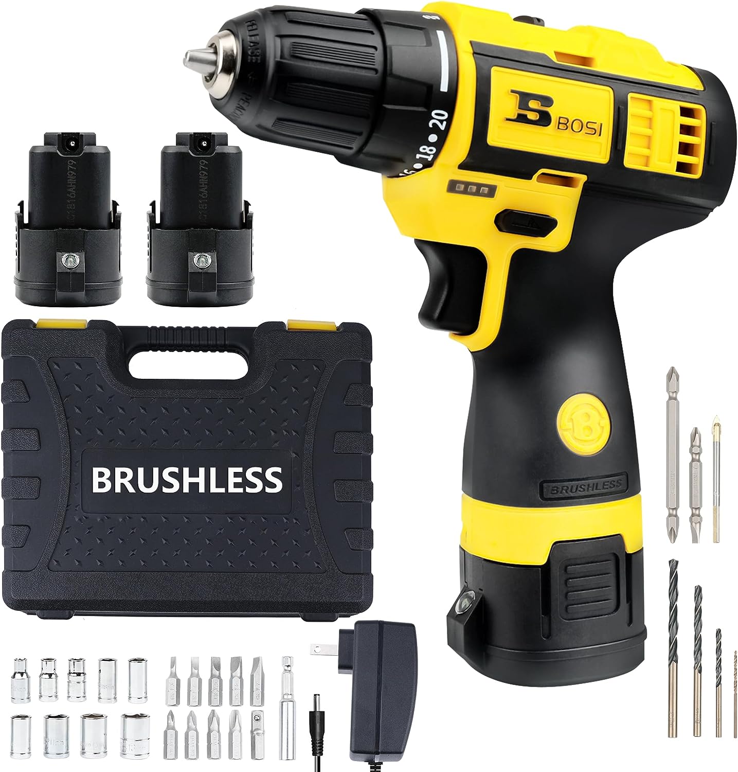 PULITUO Tool Kit with Power Drill, 20V cordless Electric Drill Set